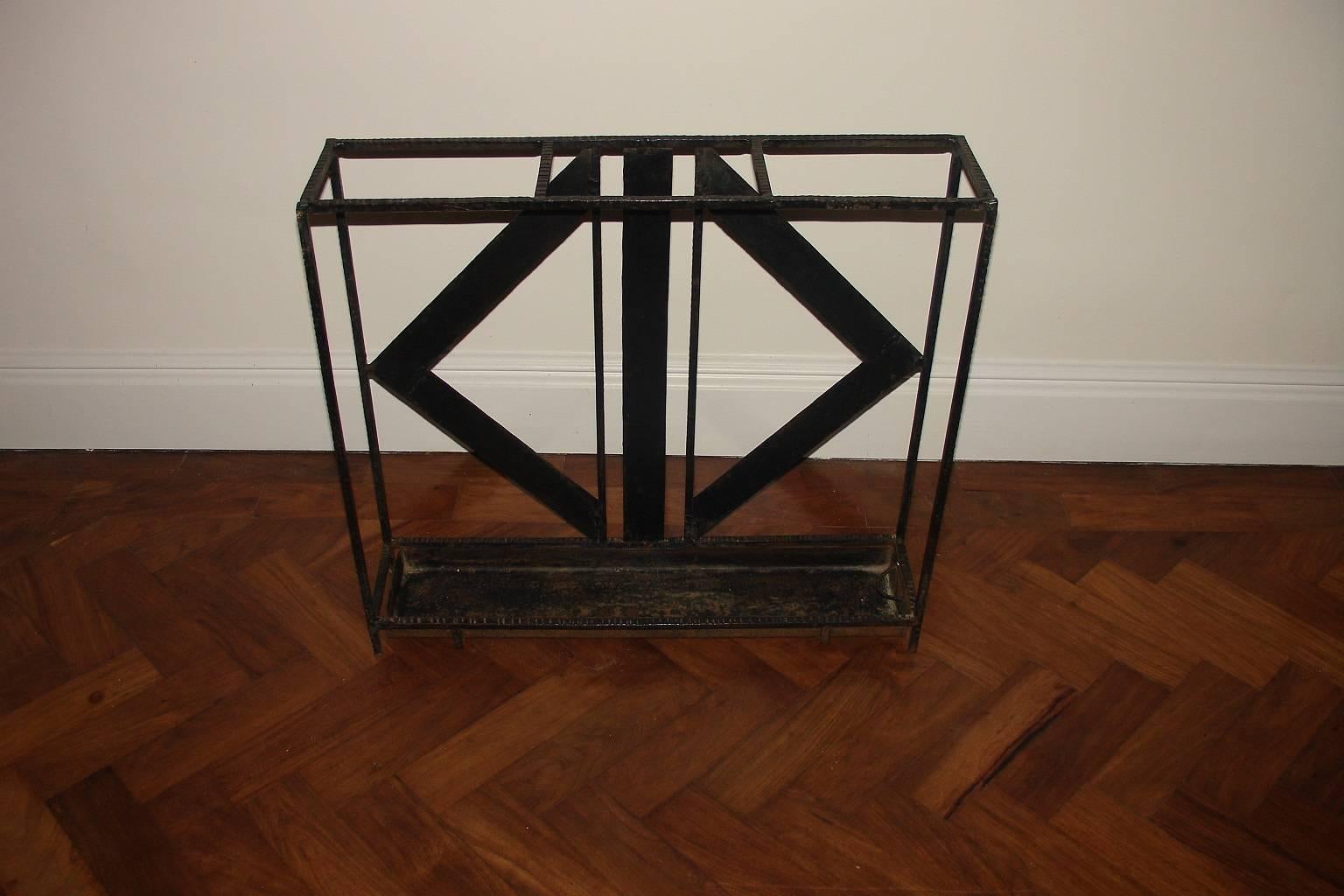 French Modernist Hammered Iron Stick, Umbrella Stand in the Style of Raymond Subes