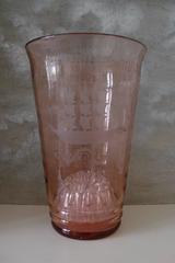 Tall Pink 1920s Glass Vase with Hand Etched/Engraved Ships Detail