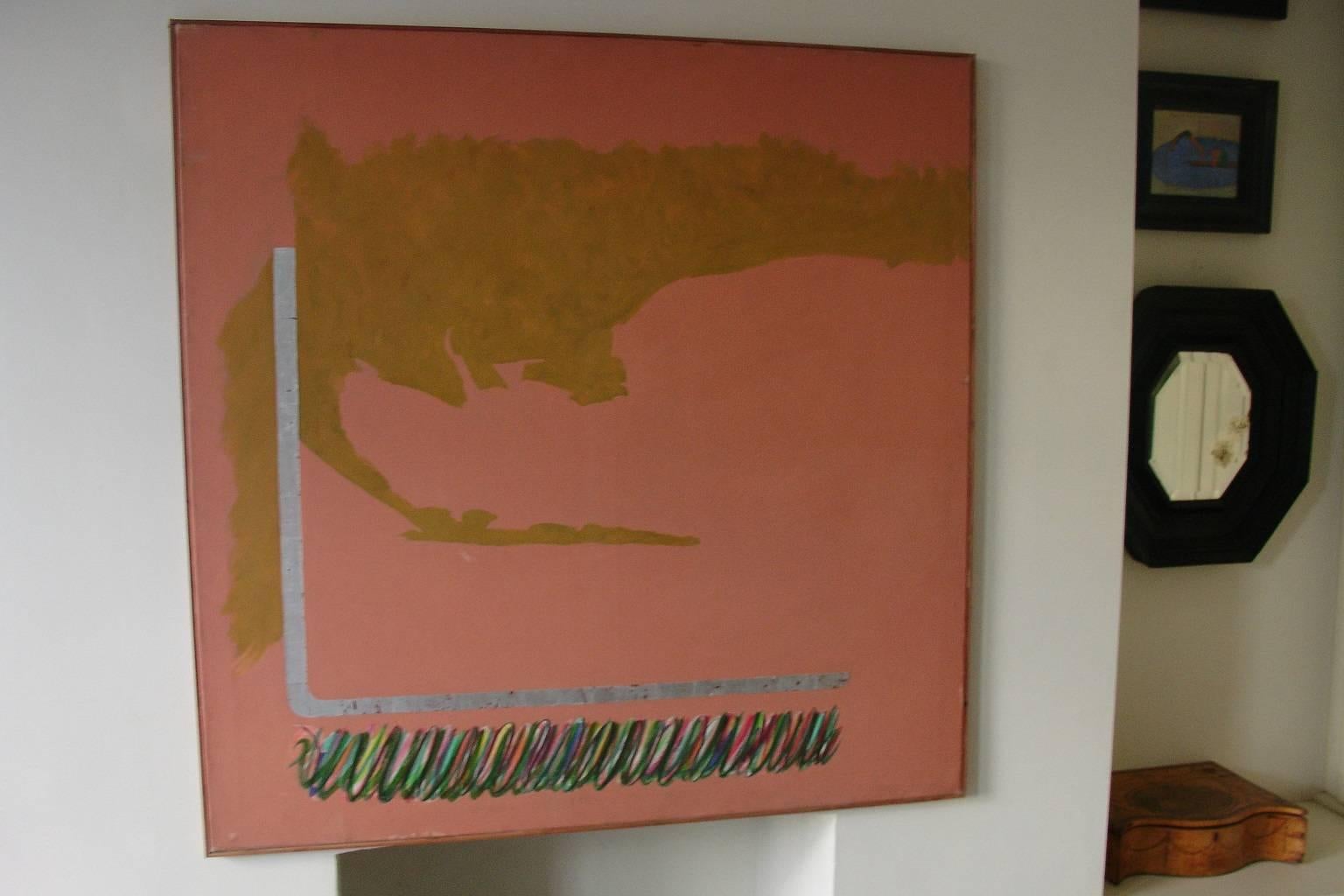 Striking Large Abstract Painting, 1960s Pink, Silver, Multicolored In Good Condition In London, GB