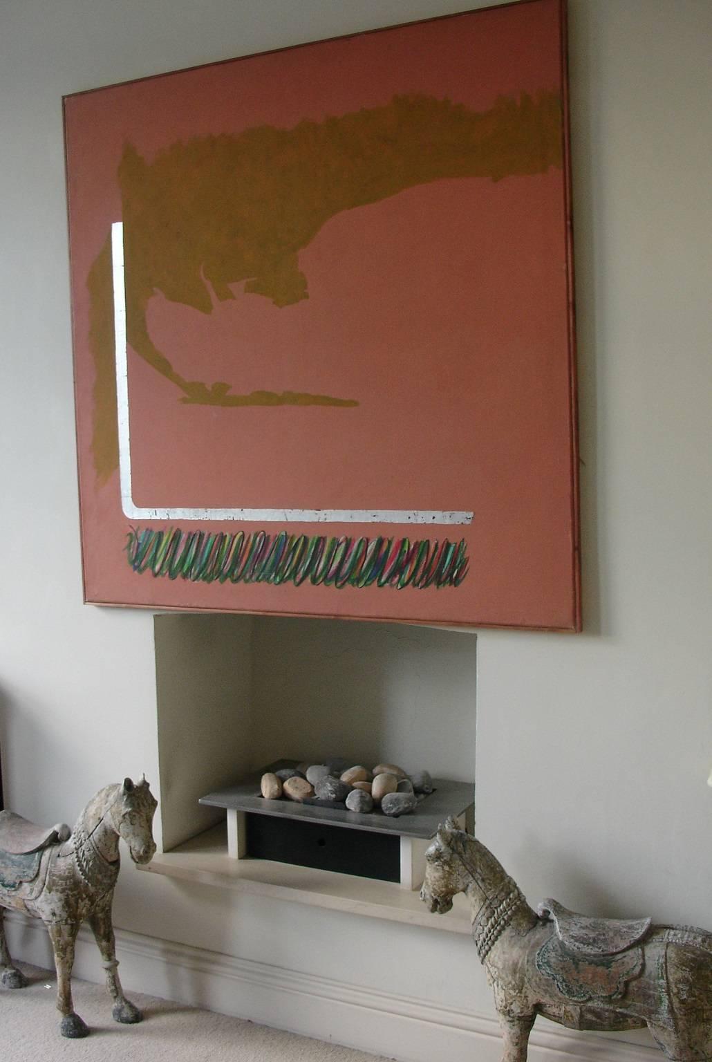20th Century Striking Large Abstract Painting, 1960s Pink, Silver, Multicolored
