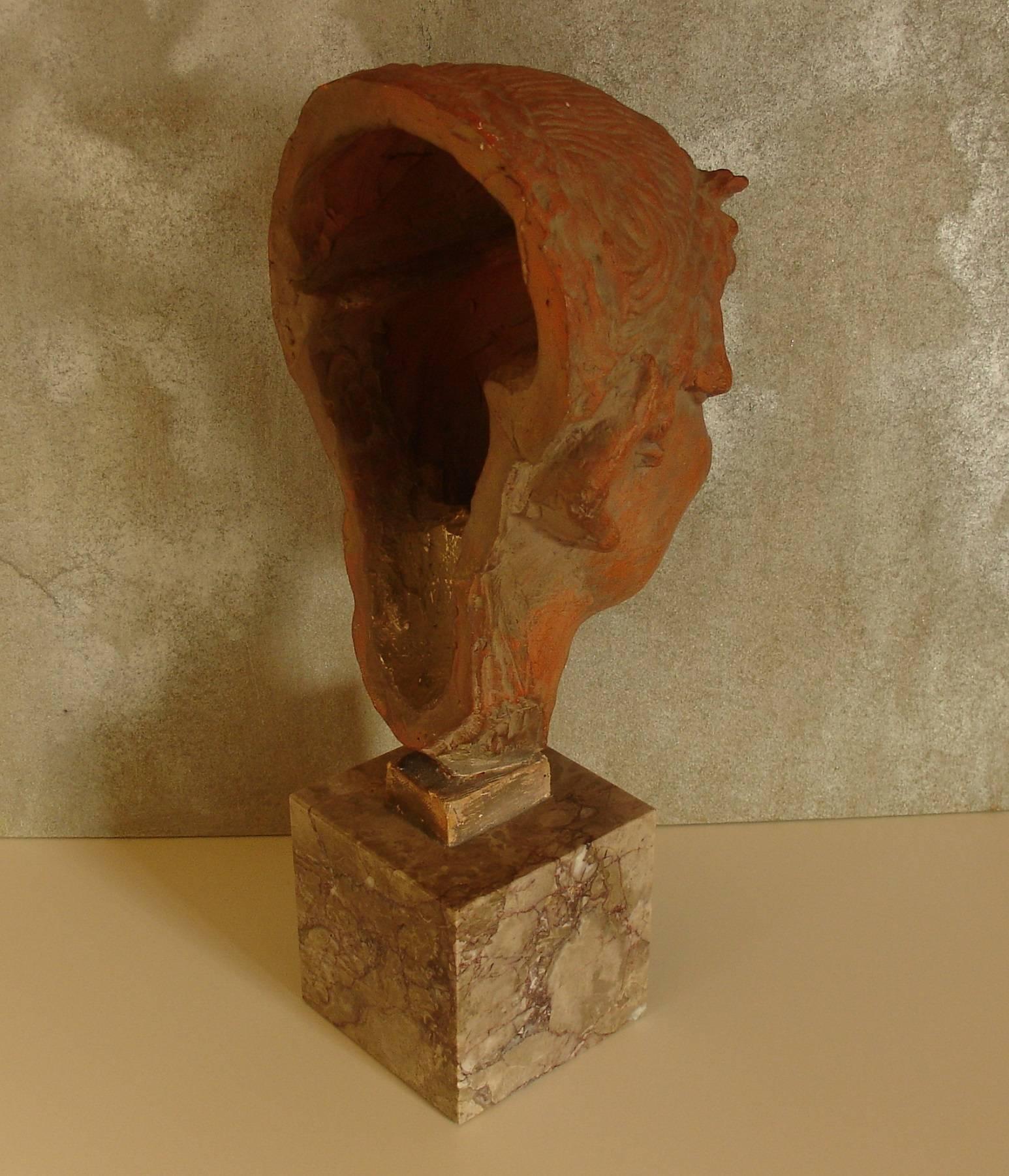 Fired Terracotta Sculpture of a Faun's Head in the Manner of Carpeaux, French