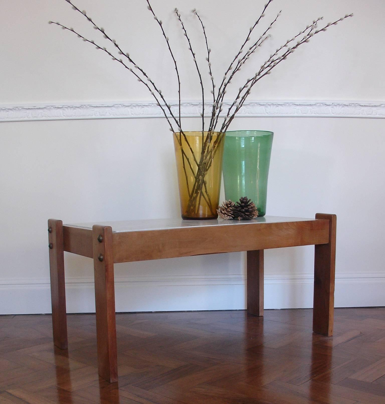 Elegant Small Marble and Cherrywood Coffee Table with Bronze Detail, French For Sale 3