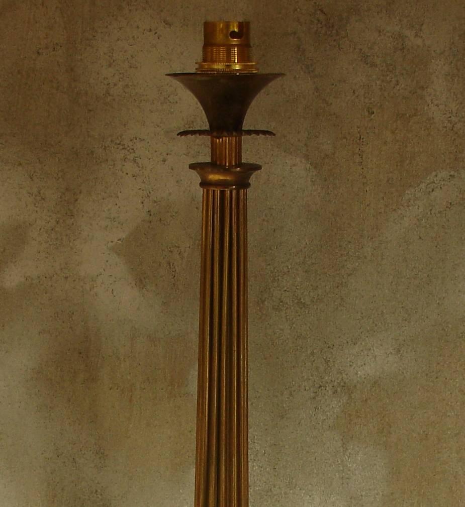 A great quality French patinated bronze fluted column table lamp.