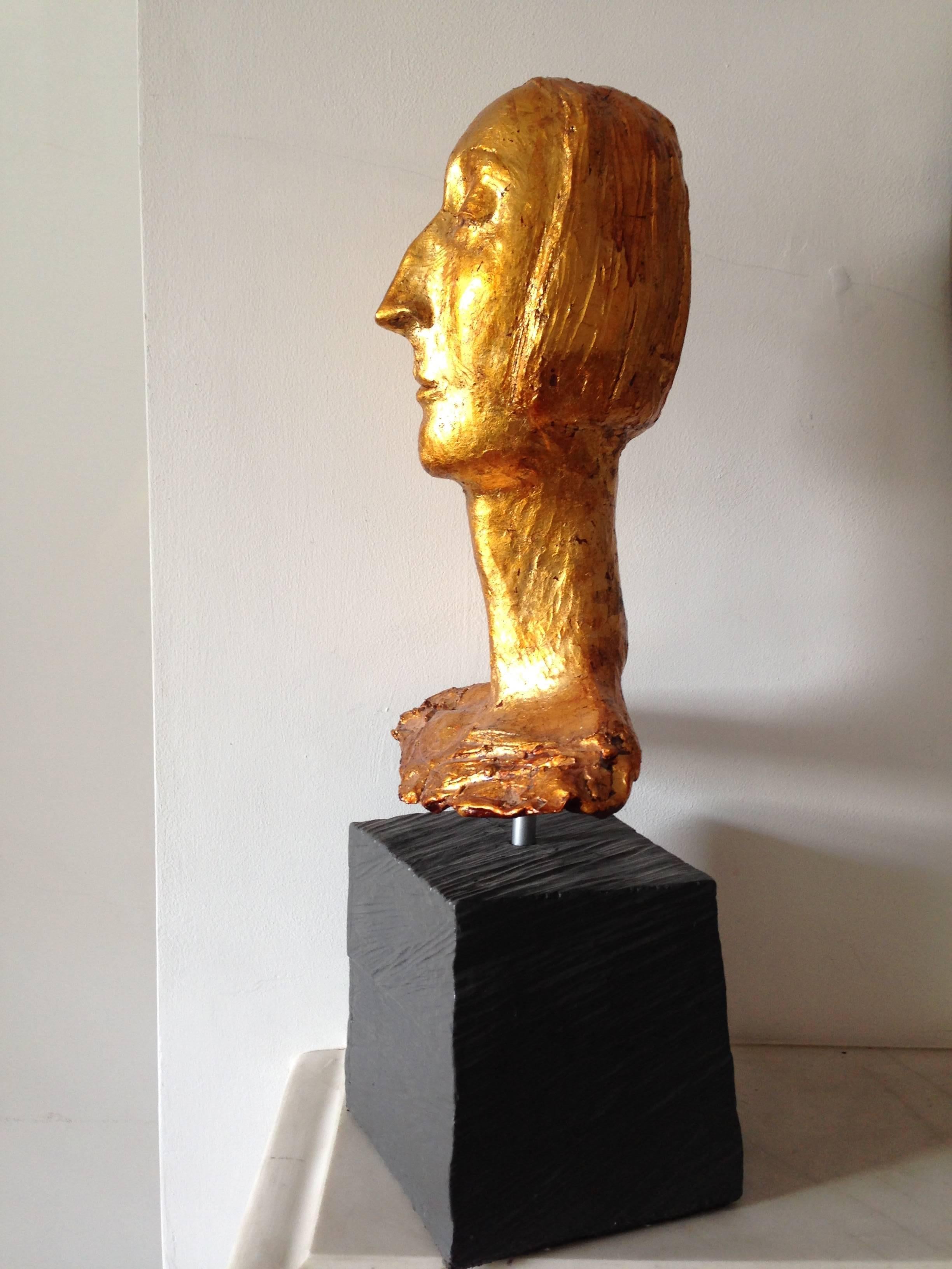 Gilt Contemporary Sculpture gilded ceramic Edith Sitwell Sculpture by Simon Toone