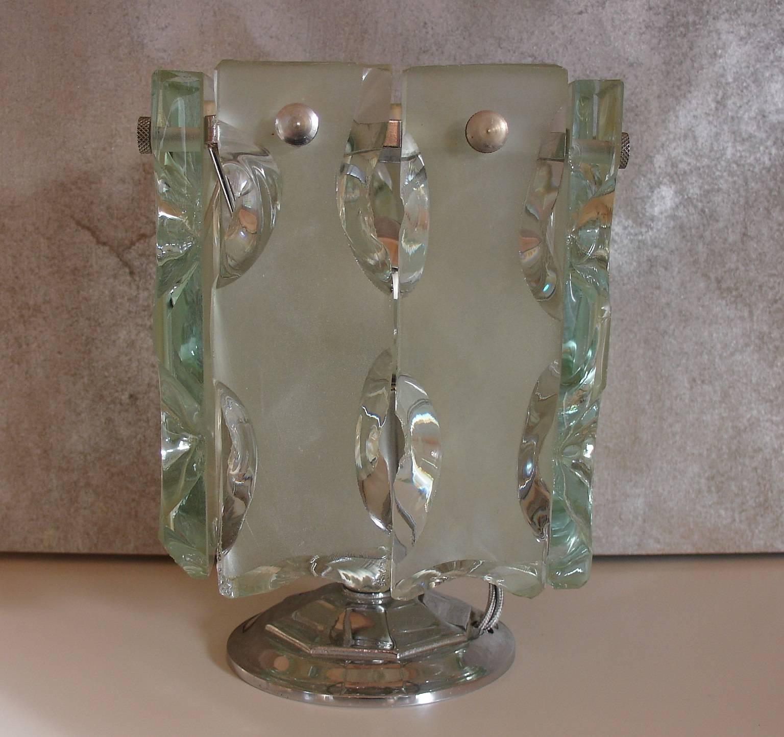 20th Century 1960's Italian lamp attributed to Fontana Arte Hand Chiselled Glass and Chrome