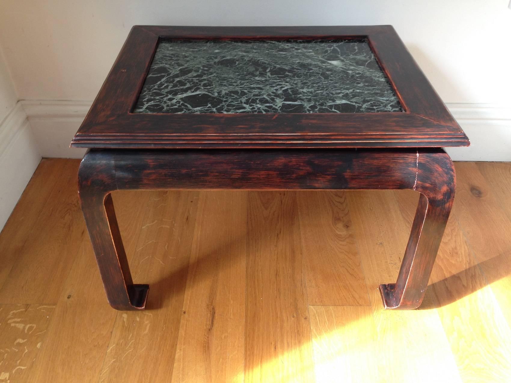 20th Century Pair of Laquered Wood and Marble Side Tables Bouts de Canape, French, circa 1940 For Sale