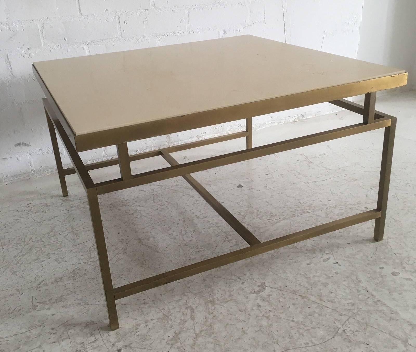 20th Century Set of Side Table and Matching Coffee Table Gilt Metal and Stone, circa 1970 For Sale