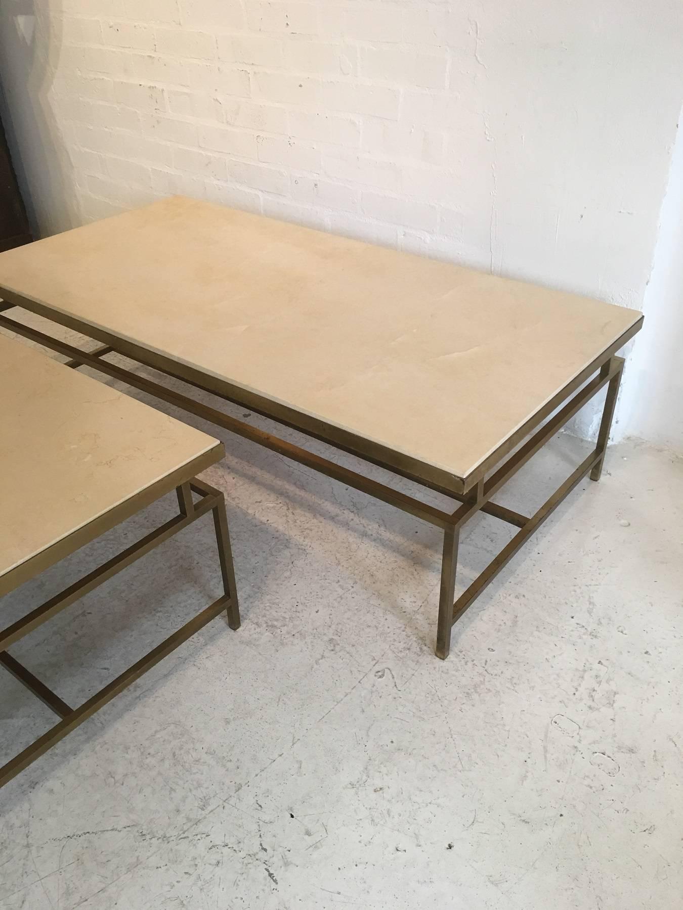 Set of Side Table and Matching Coffee Table Gilt Metal and Stone, circa 1970 In Excellent Condition For Sale In London, GB