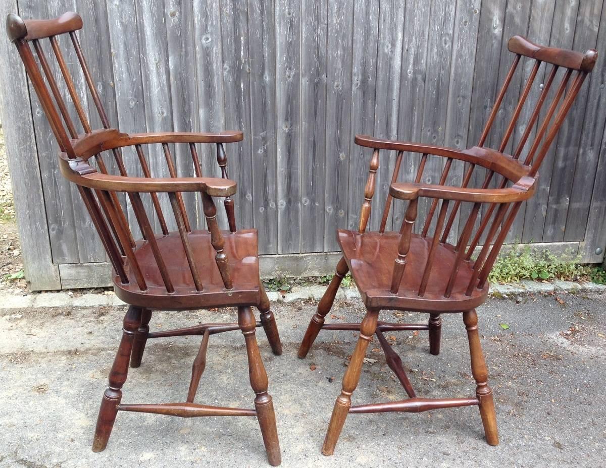 Attributed to Francis Trumble. Philadelphian renowned chair maker. This pair are a rare Jamaican copy of his chairs.
They are significant because very few were made, and survive. The more regular mahogany Windsor, are more common but these too are