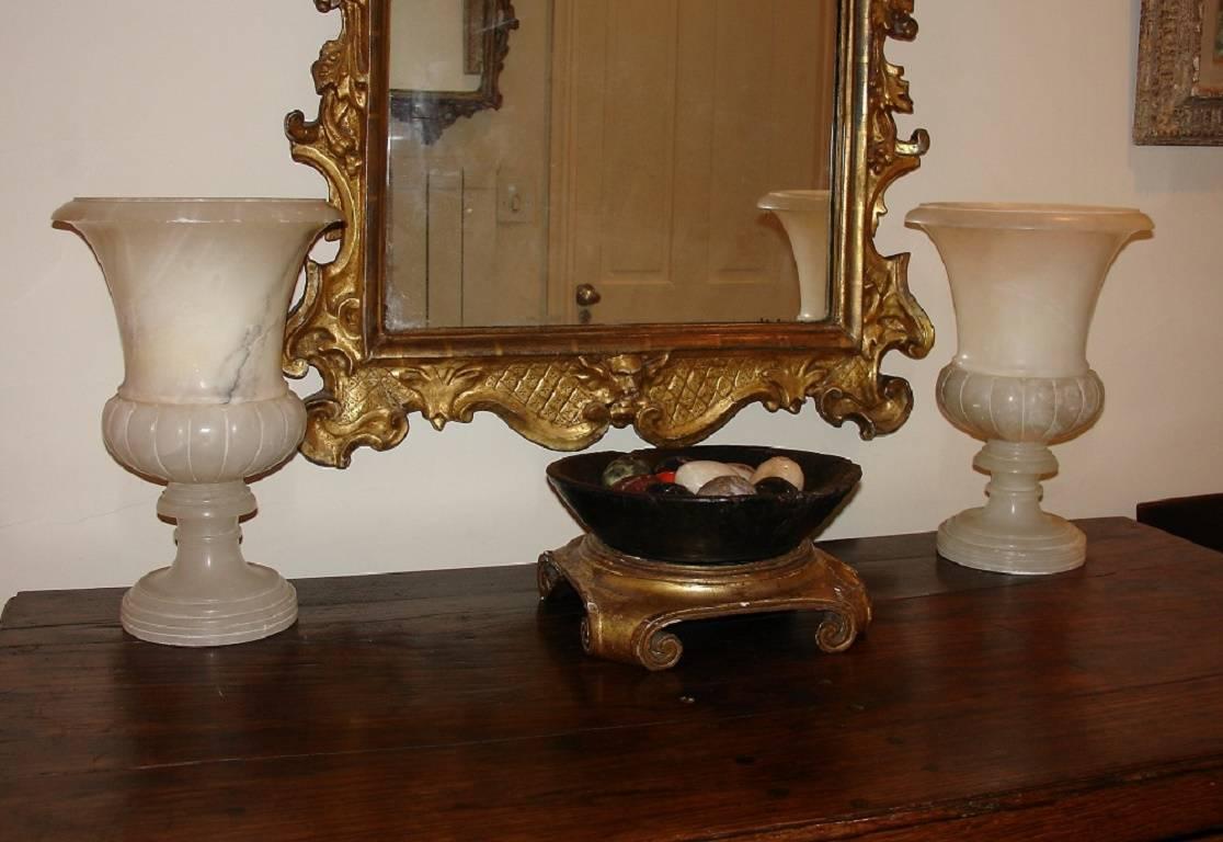 American Classical Pair of Marble Alabaster Lamp Urns