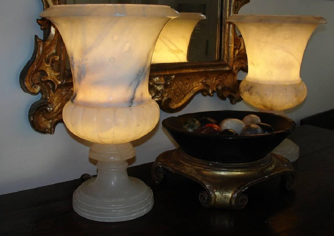 French Pair of Marble Alabaster Lamp Urns