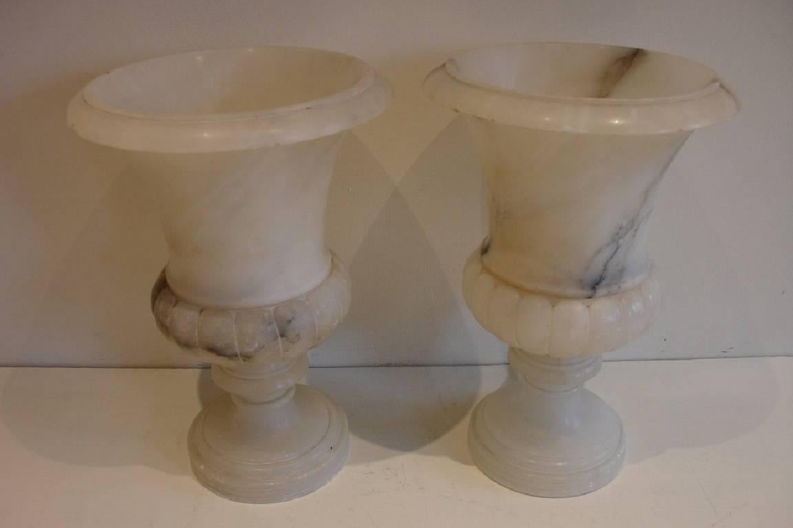 Pair of Marble Alabaster Lamp Urns 1