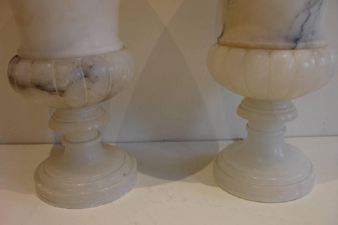 Pair of Marble Alabaster Lamp Urns 2