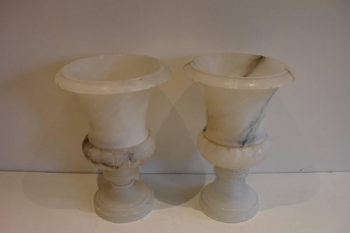 Pair of Marble Alabaster Lamp Urns 3
