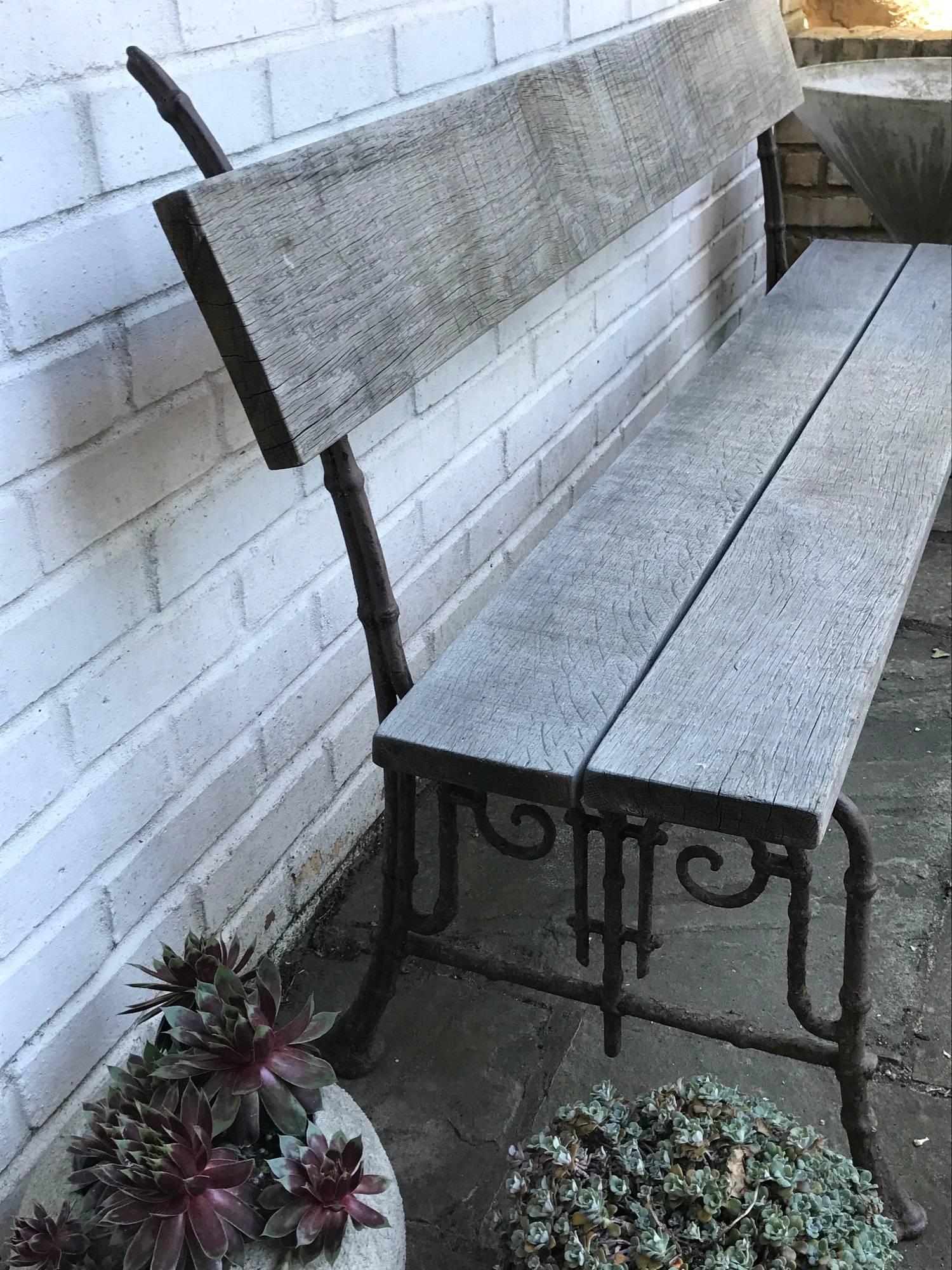 19th Century French Cast Iron and Oak Bench In Good Condition In London, GB