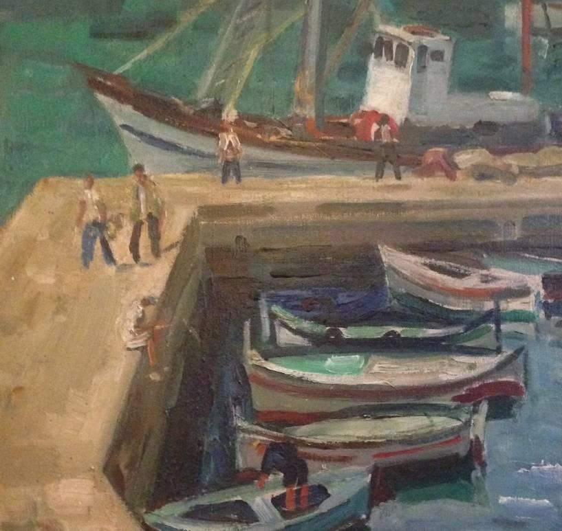 Mid-Century Modern Small French Port Painting by Pierre Favre, 1906-1983 For Sale