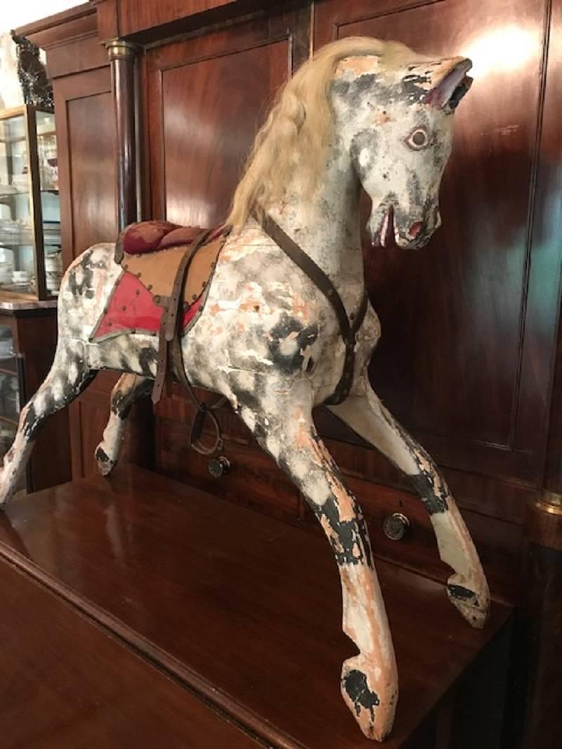 Rocking Horse Painted, Late 19th Century In Distressed Condition In London, GB