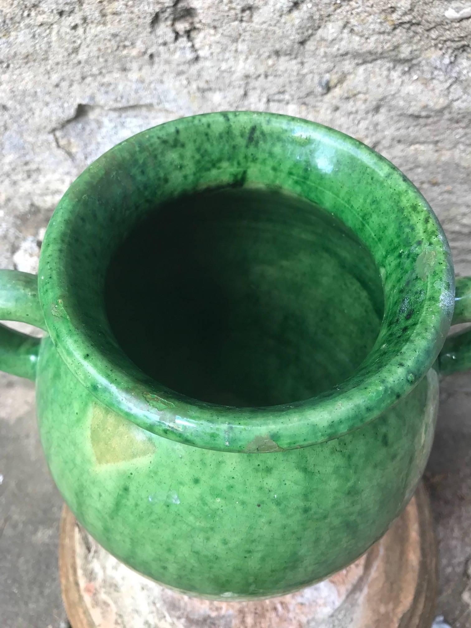 20th Century Tall Green Glazed Ceramic Vase Signed Biot
