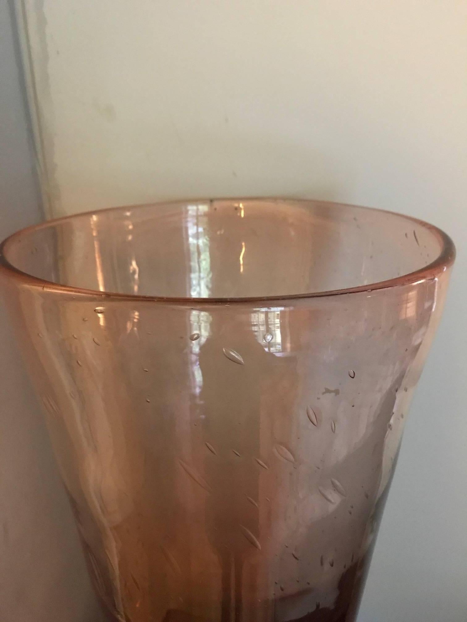 20th Century 1960s French Large Pink Bubble Biot Style Vase For Sale