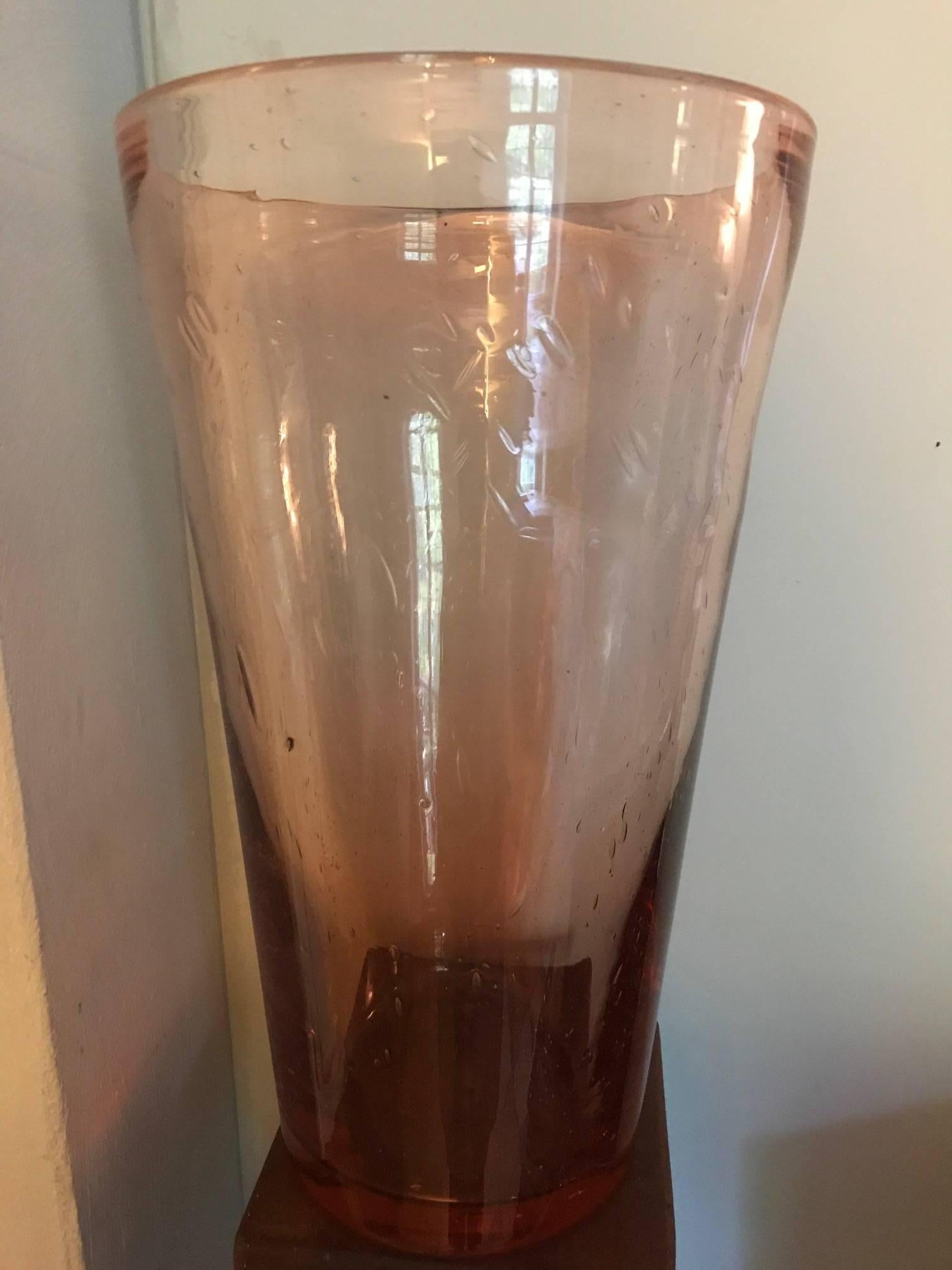 1960s French Large Pink Bubble Biot Style Vase For Sale 1