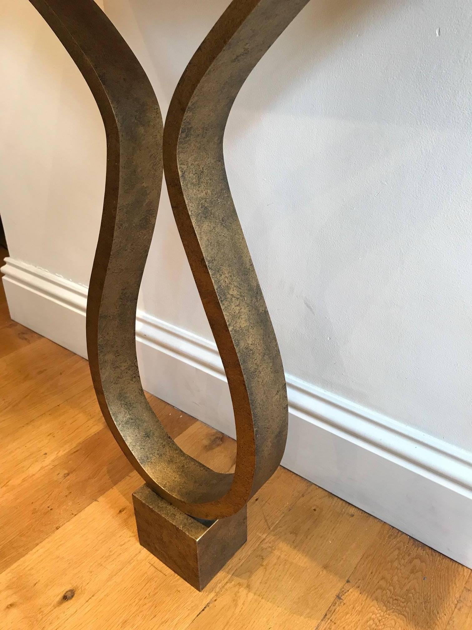 English Contemporary Bespoke Bronzed Metal and Travertine Console Table