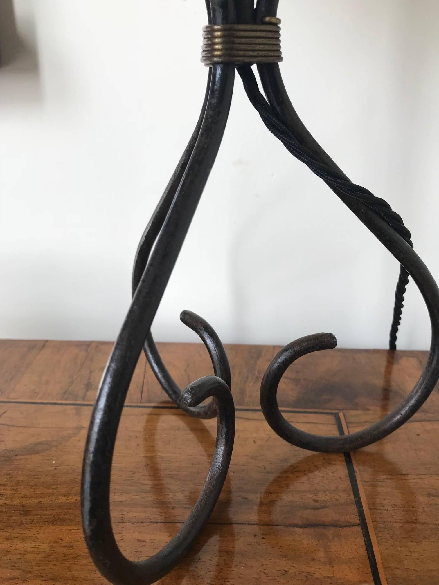 20th Century Iron and Gilt Metal Table Lamp in the Manner of Jacques Adnet, French, 1950s