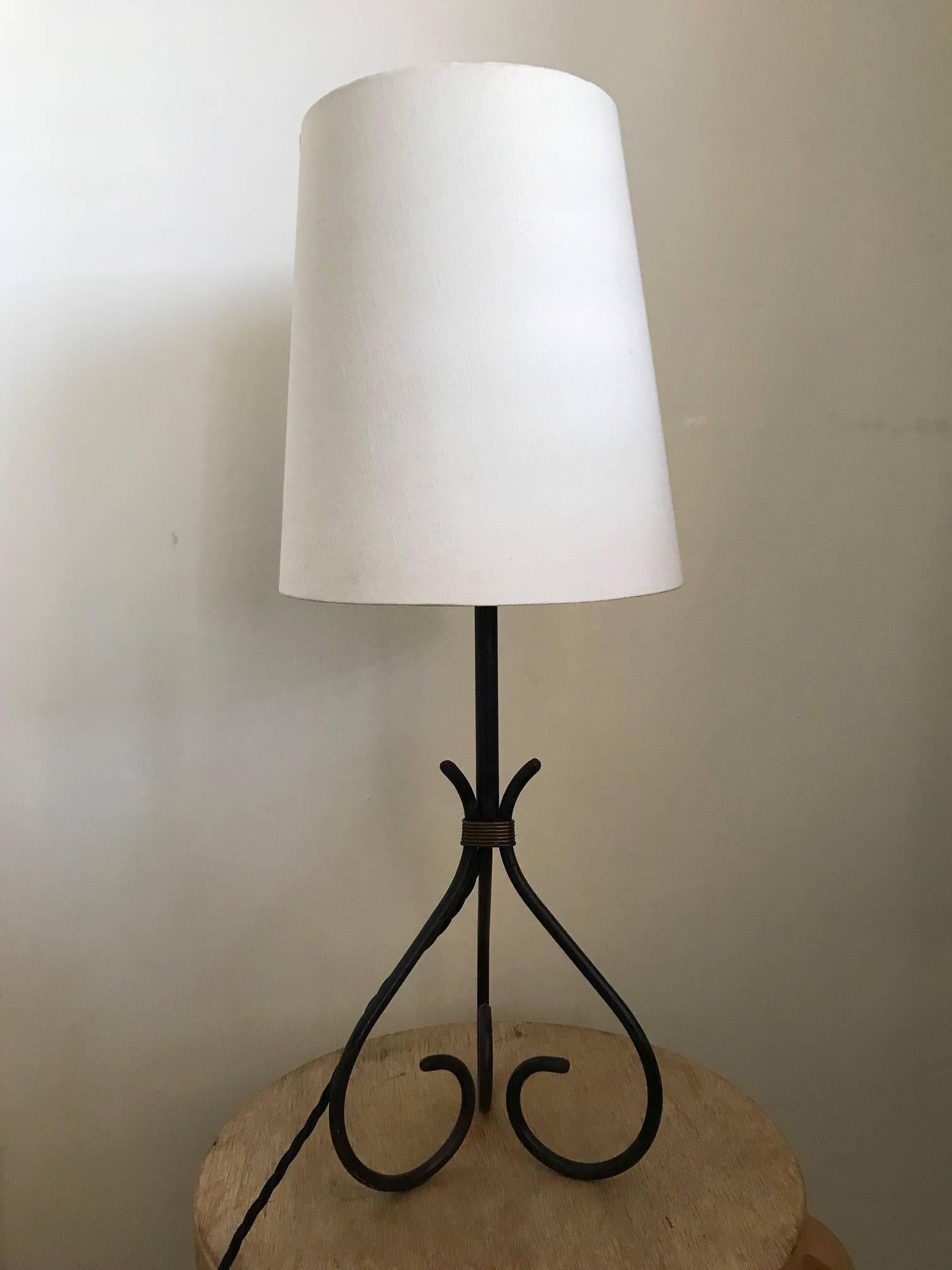 Iron and Gilt Metal Table Lamp in the Manner of Jacques Adnet, French, 1950s 1