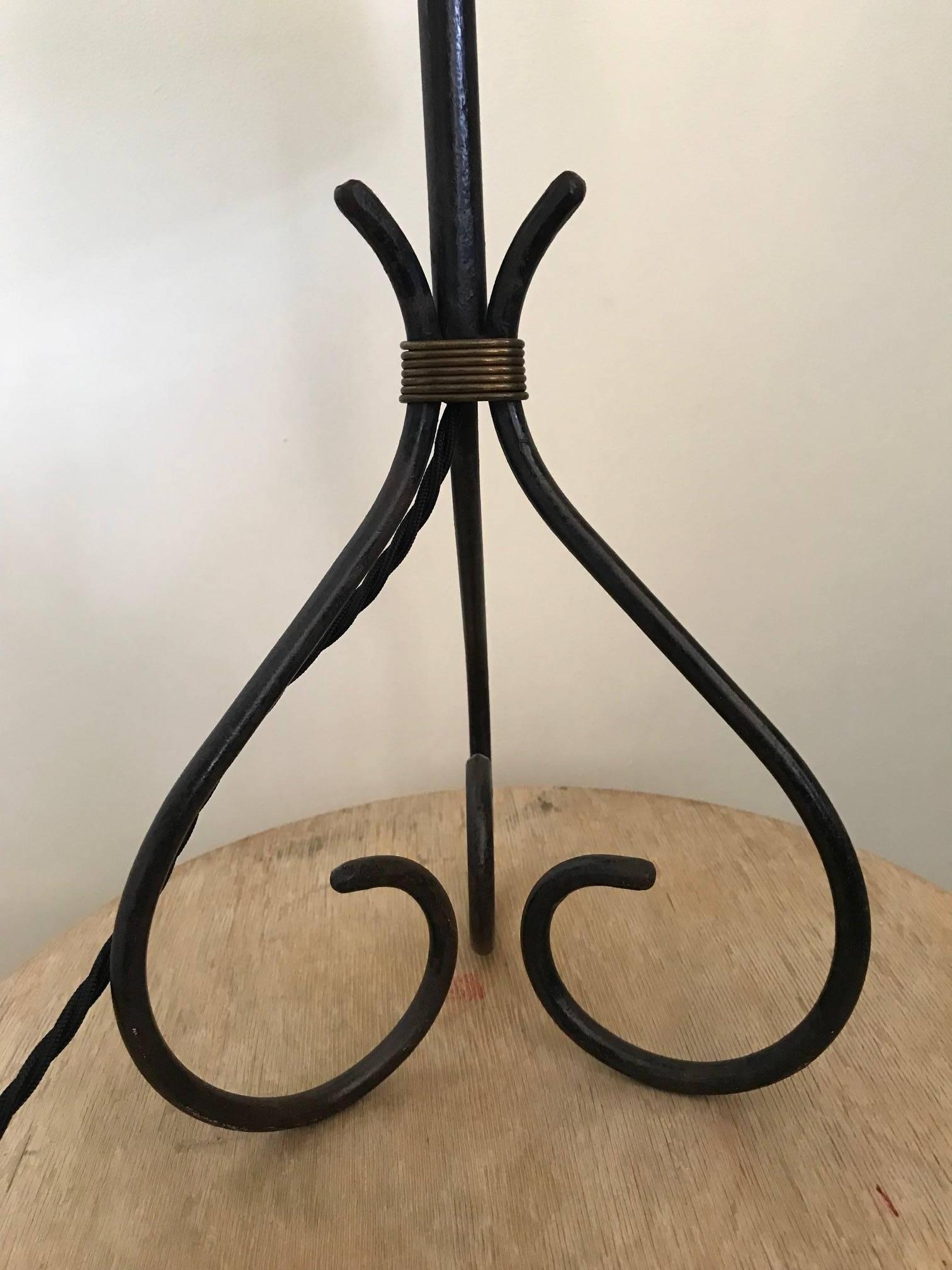Iron and Gilt Metal Table Lamp in the Manner of Jacques Adnet, French, 1950s 2