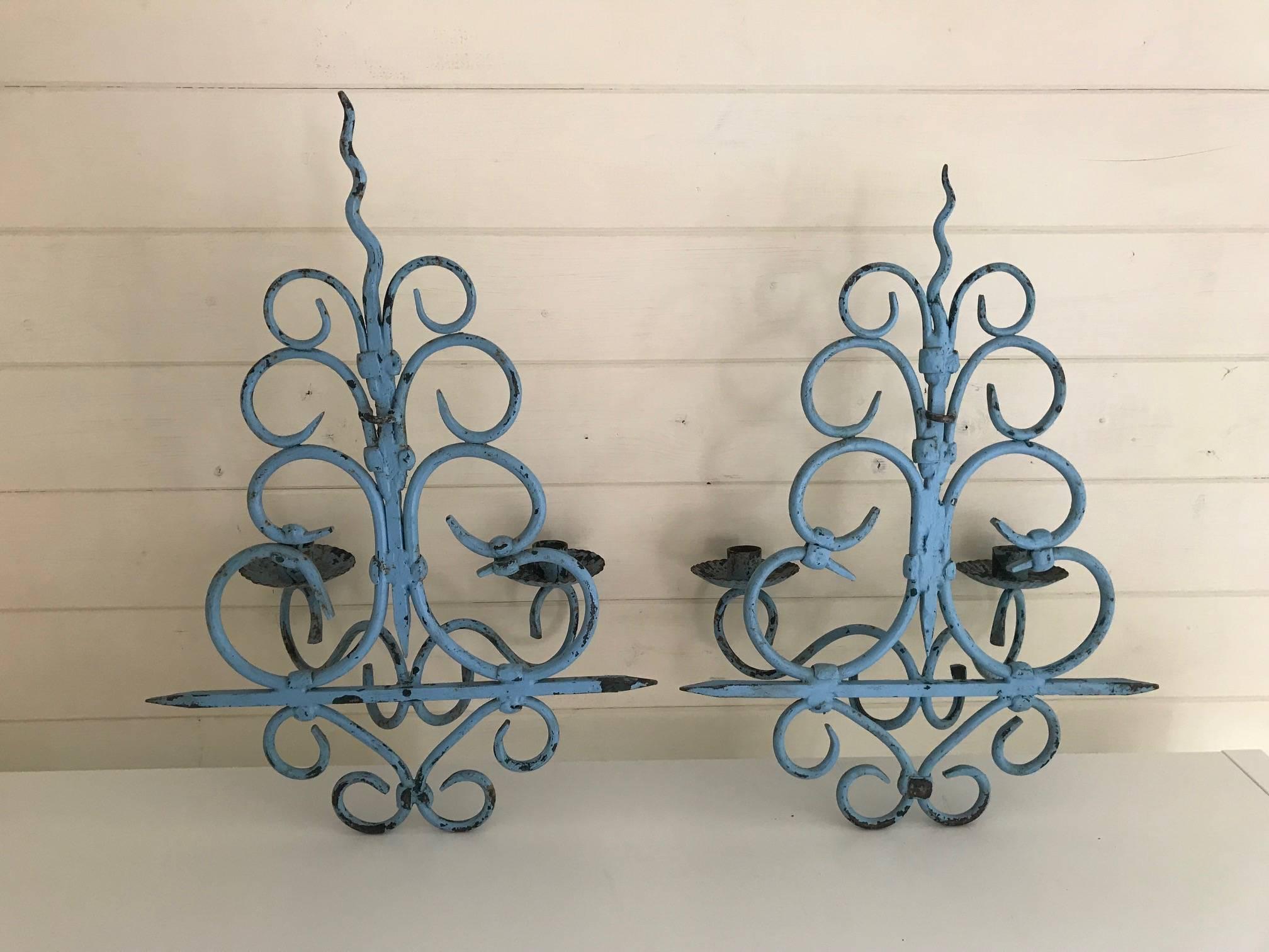 Early 20th Century Pair of French Painted Iron Wall Lights Sconces 5