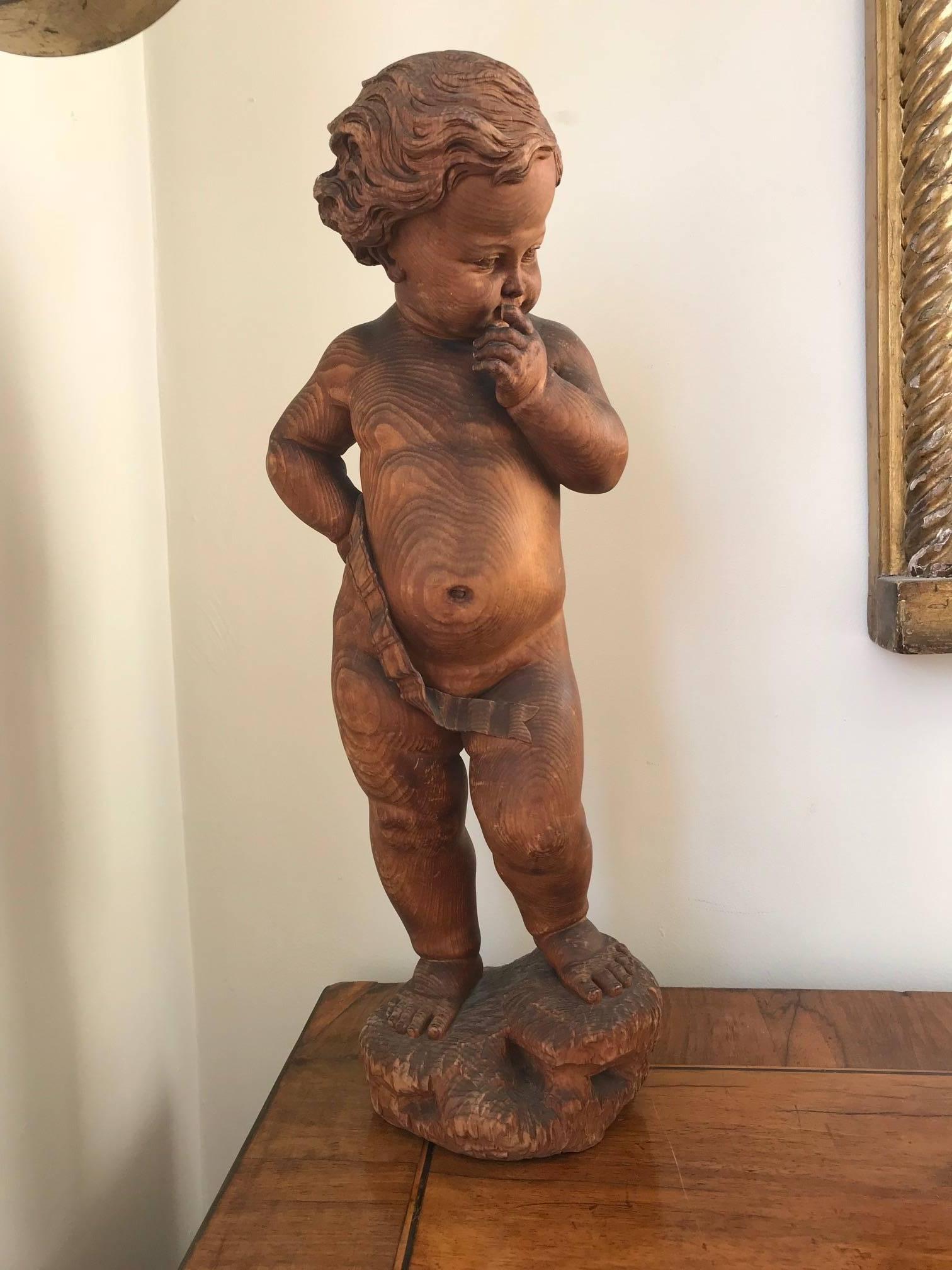 19th Century Pair of Putti Wooden Sculptures by Valentino Besarel Panciera Venic In Good Condition For Sale In London, GB