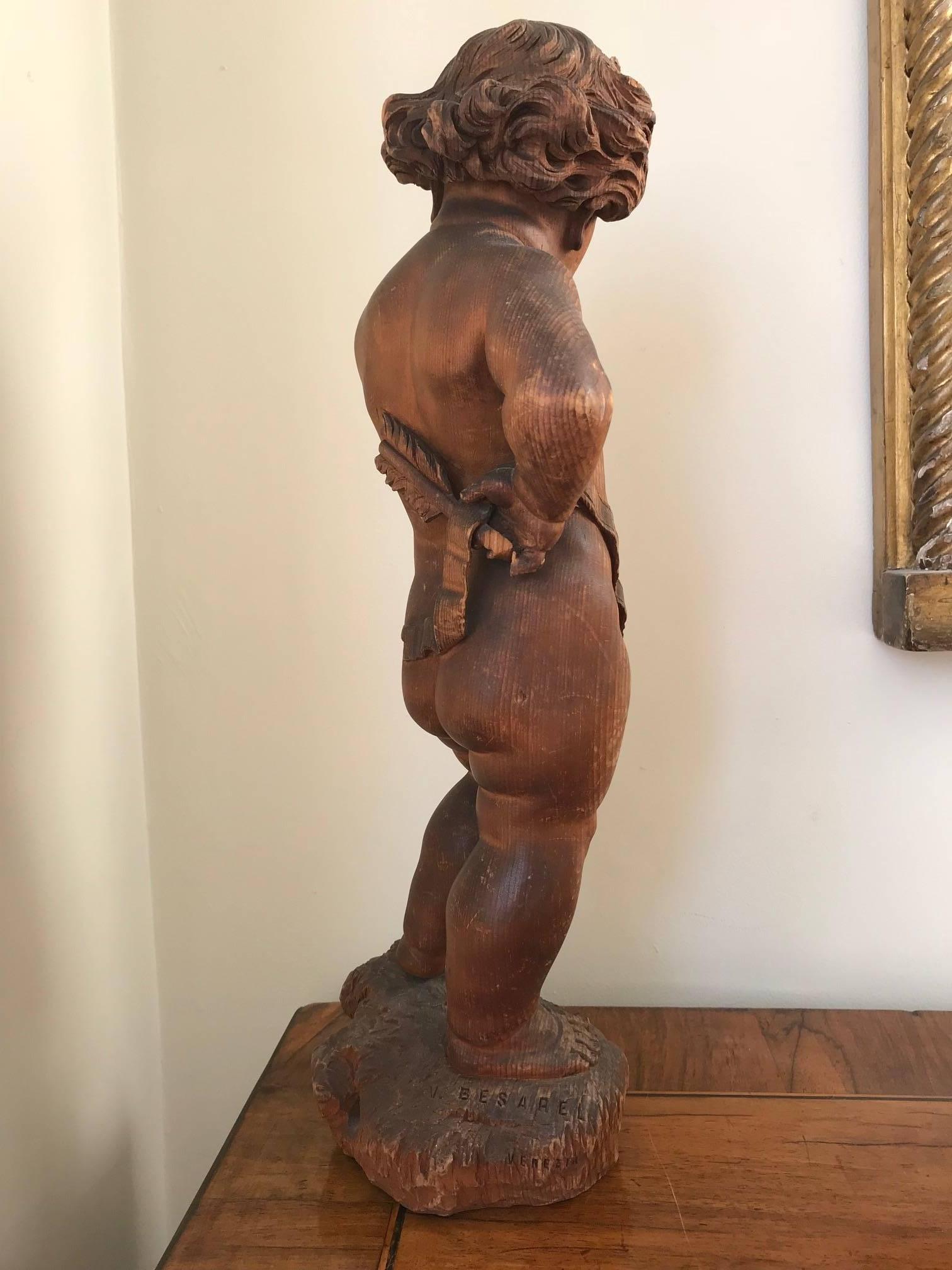 Pine 19th Century Pair of Putti Wooden Sculptures by Valentino Besarel Panciera Venic For Sale