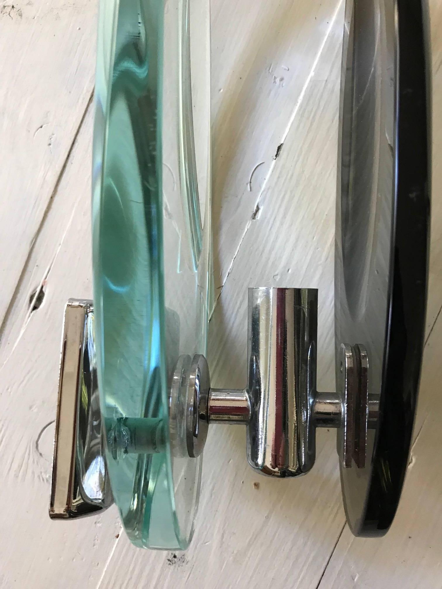 Pair of Cristel Arte Italian, 1960s Two Tone Glass Wall Lights Sconces In Good Condition In London, GB