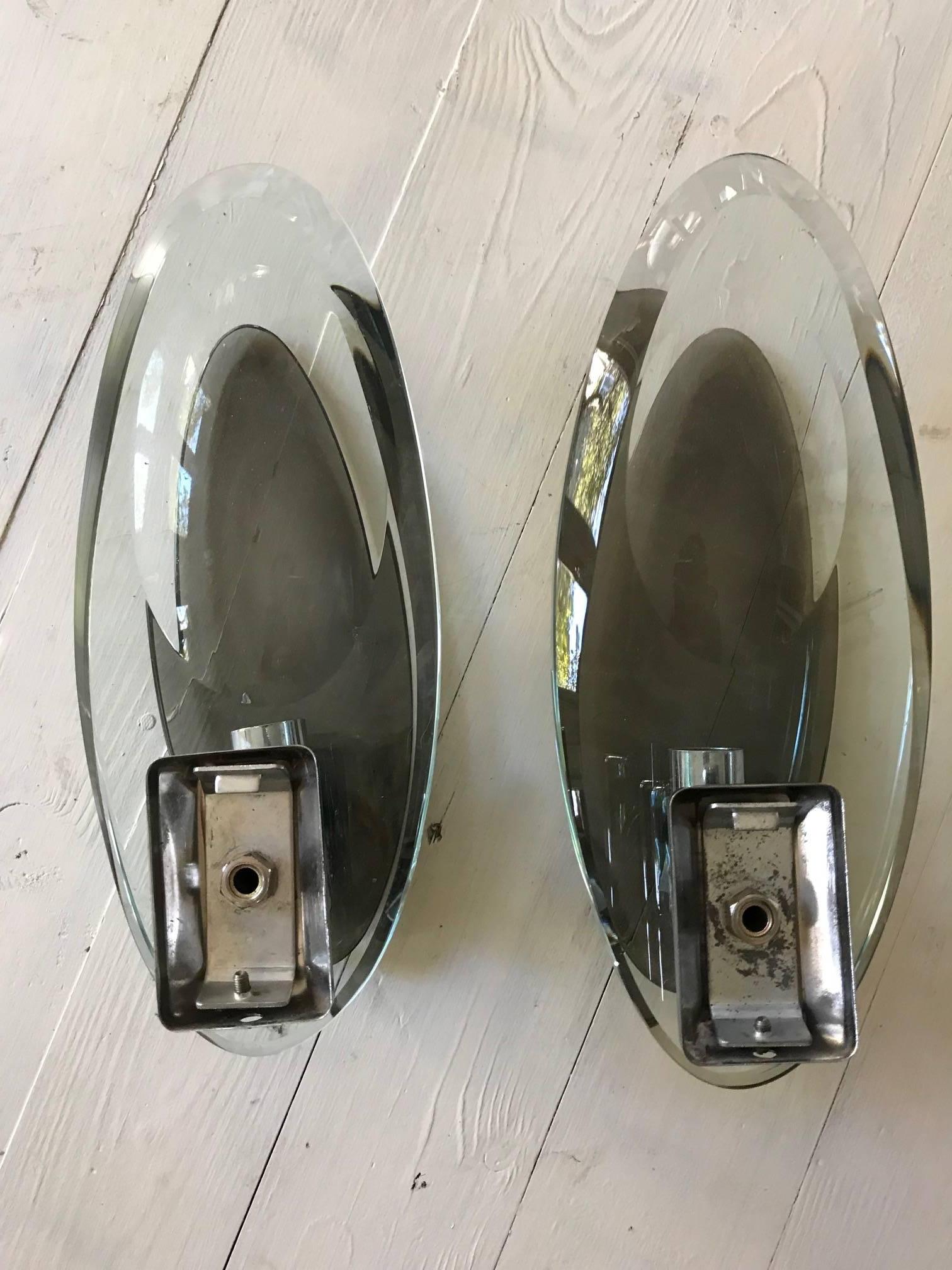 20th Century Pair of Cristel Arte Italian, 1960s Two Tone Glass Wall Lights Sconces