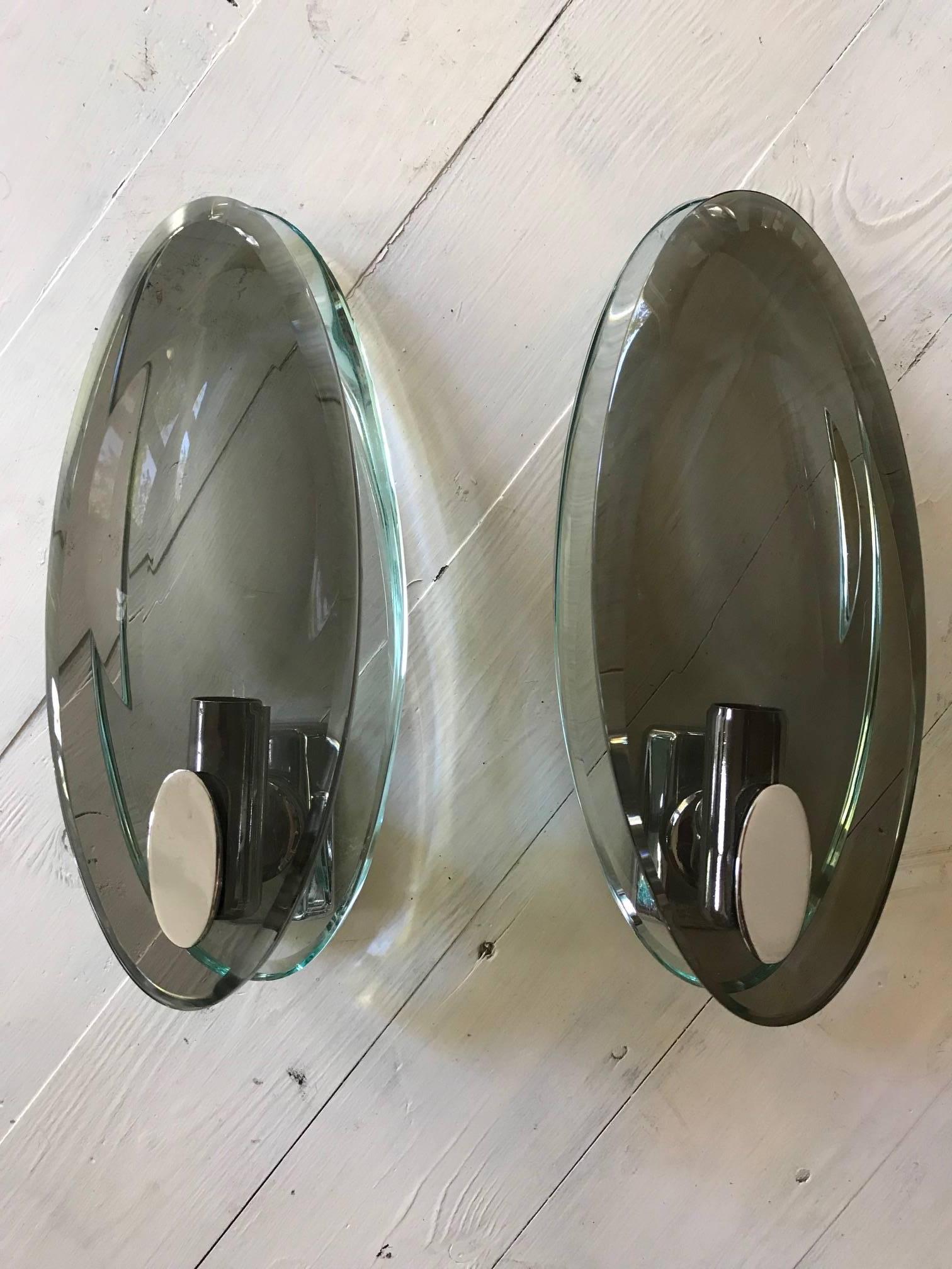 Pair of Cristel Arte Italian, 1960s Two Tone Glass Wall Lights Sconces 4
