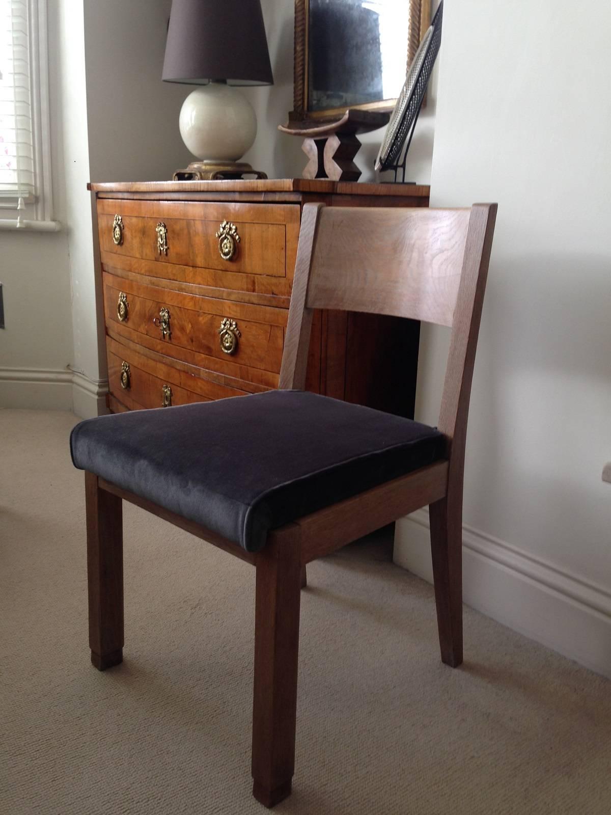 20th Century 1940s French Limed Oak Chair in the Style of Pierre Chareau Re-Upholstered For Sale