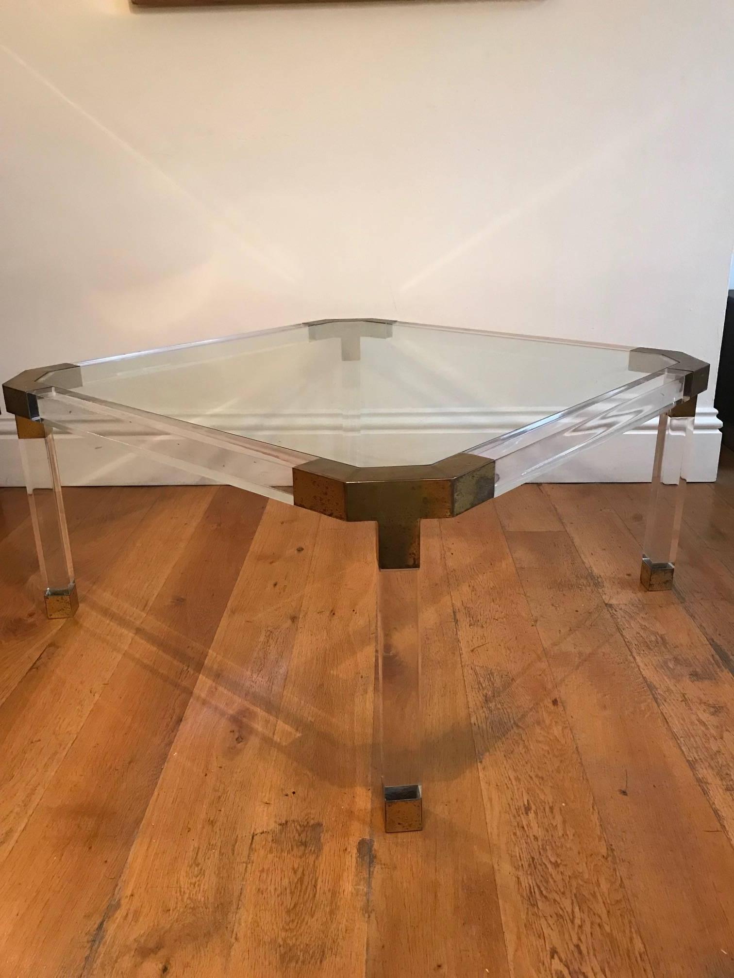 20th Century Lucite Perspex Glass Coffee Table, Hollywood Regency Style, French, circa 1970s