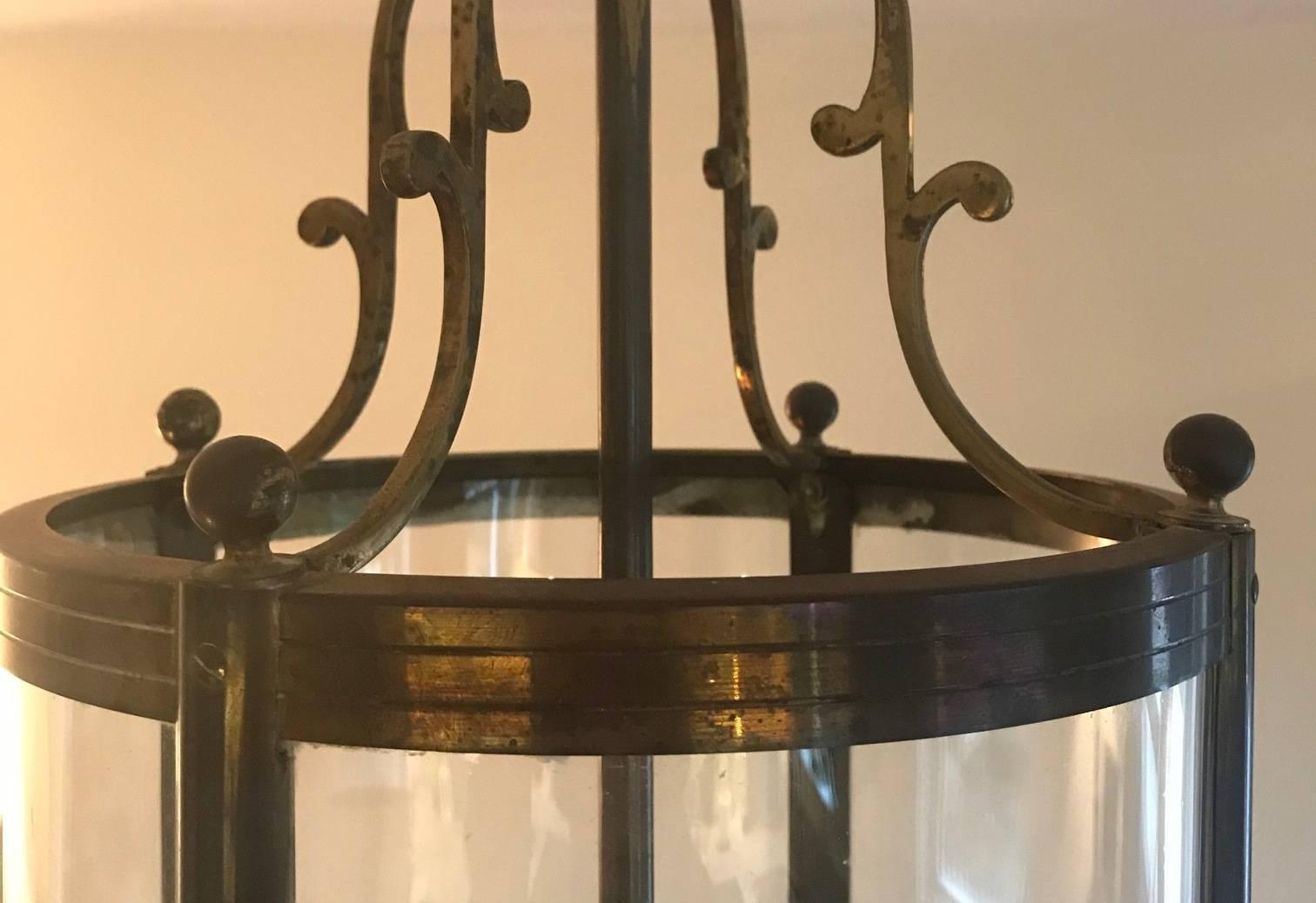 Neoclassical Revival Bronze Metal and Glass Century Lantern, French, circa 1940s