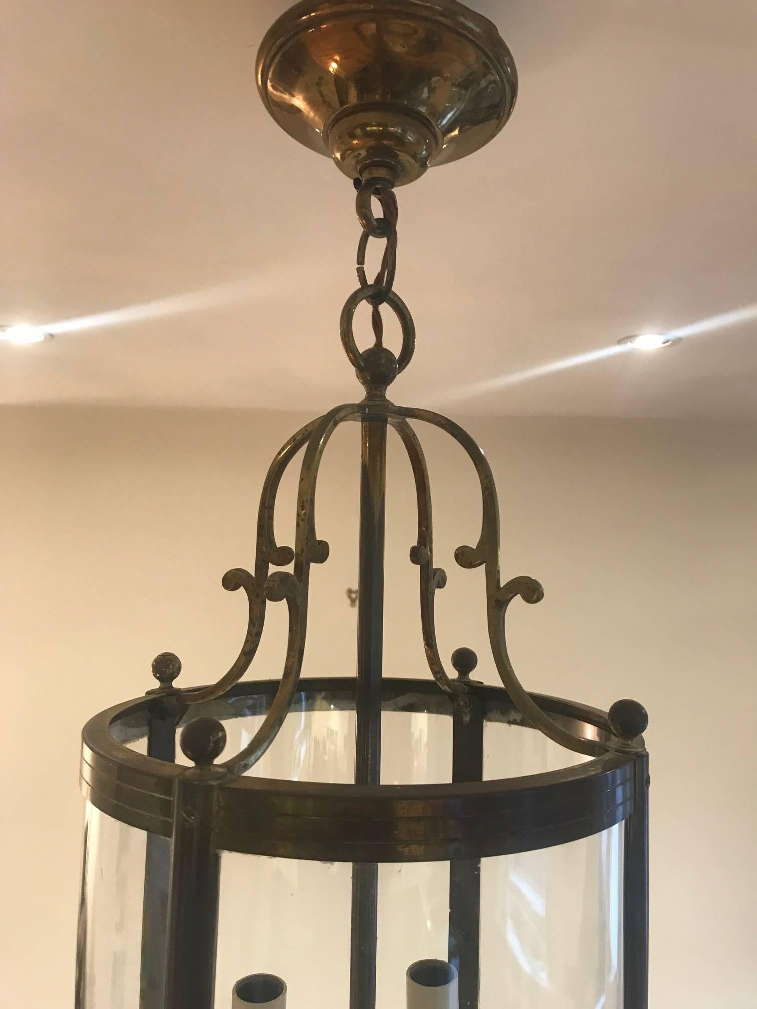 Bronze Metal and Glass Century Lantern, French, circa 1940s In Good Condition In London, GB