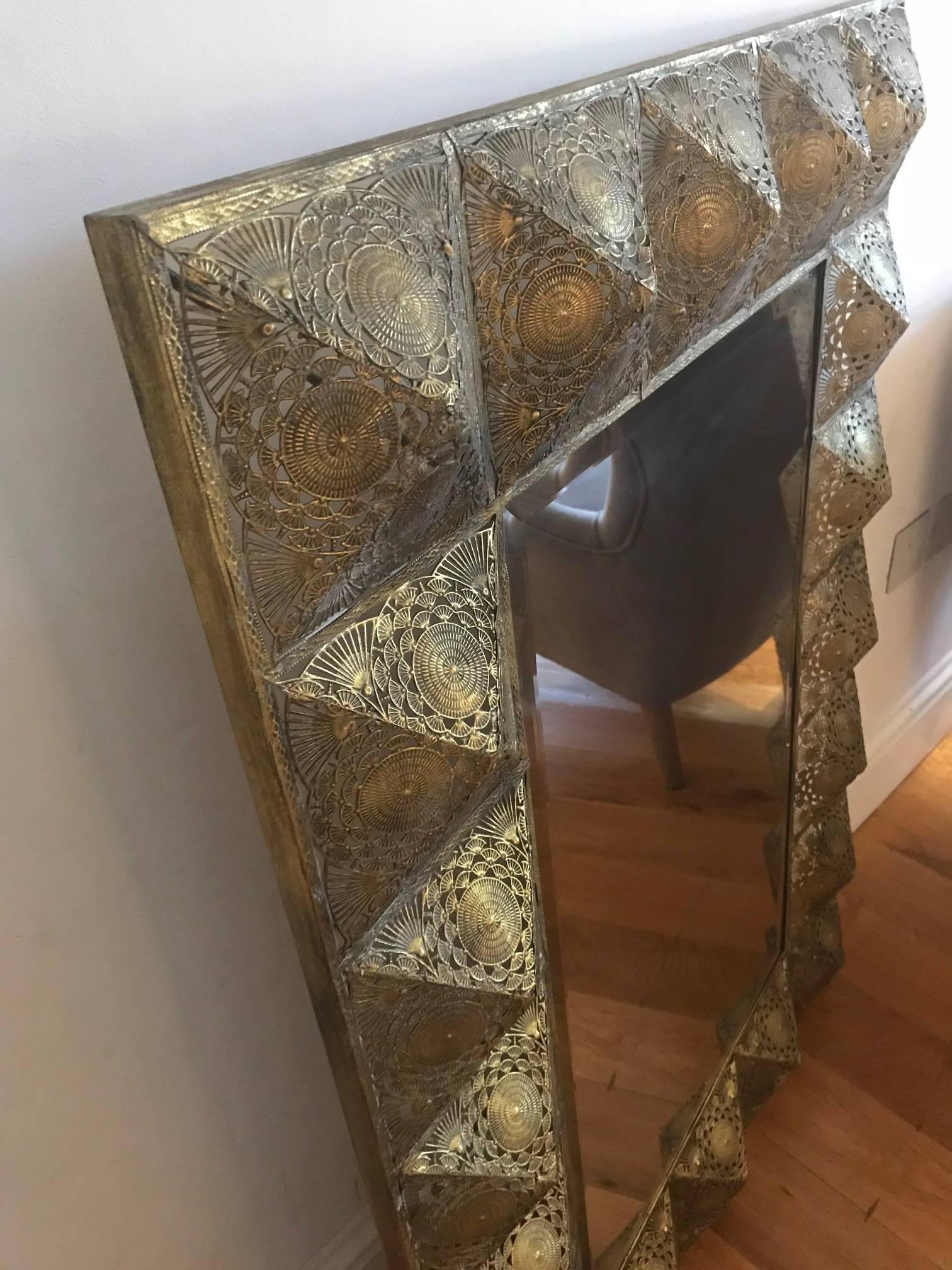 Large 20th Century Gilded Pierced Metal Framed Mirror 1