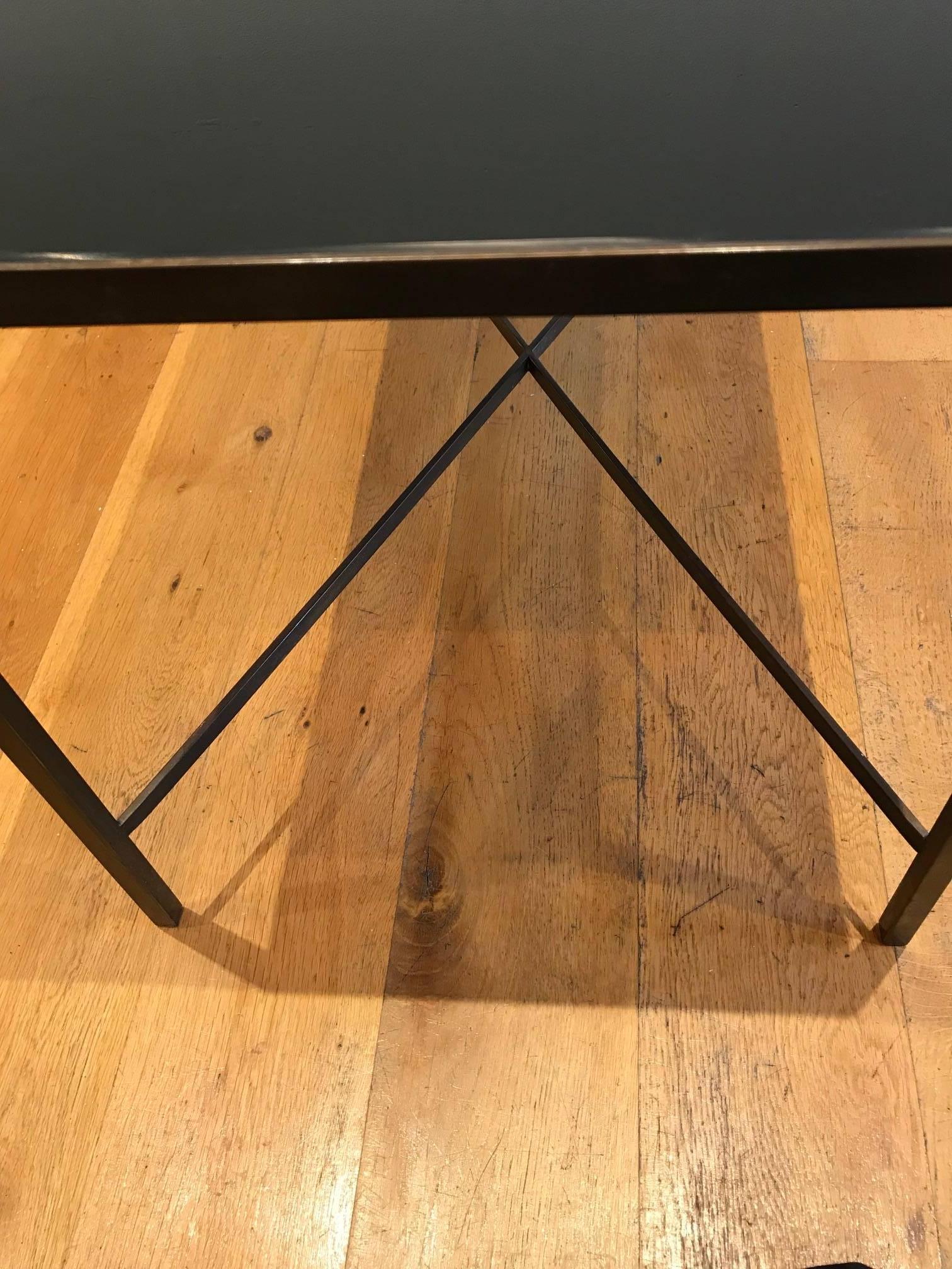 20th Century French Bronze Metal and Black Glass Coffee Table, circa 1960s
