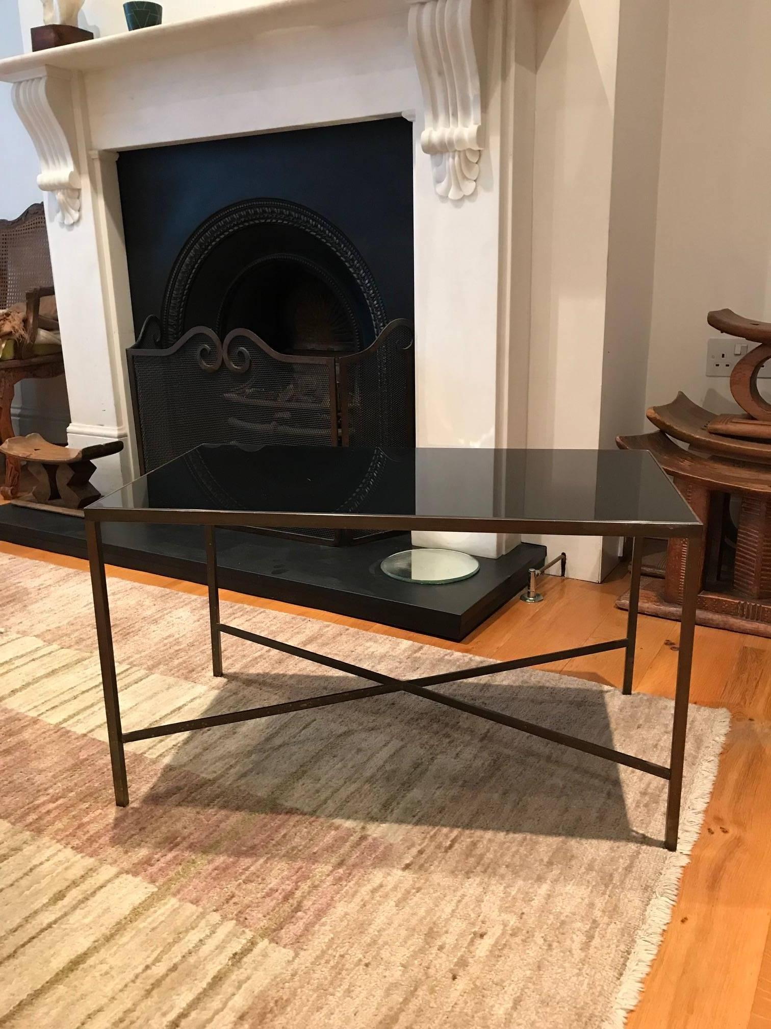French Bronze Metal and Black Glass Coffee Table, circa 1960s 3
