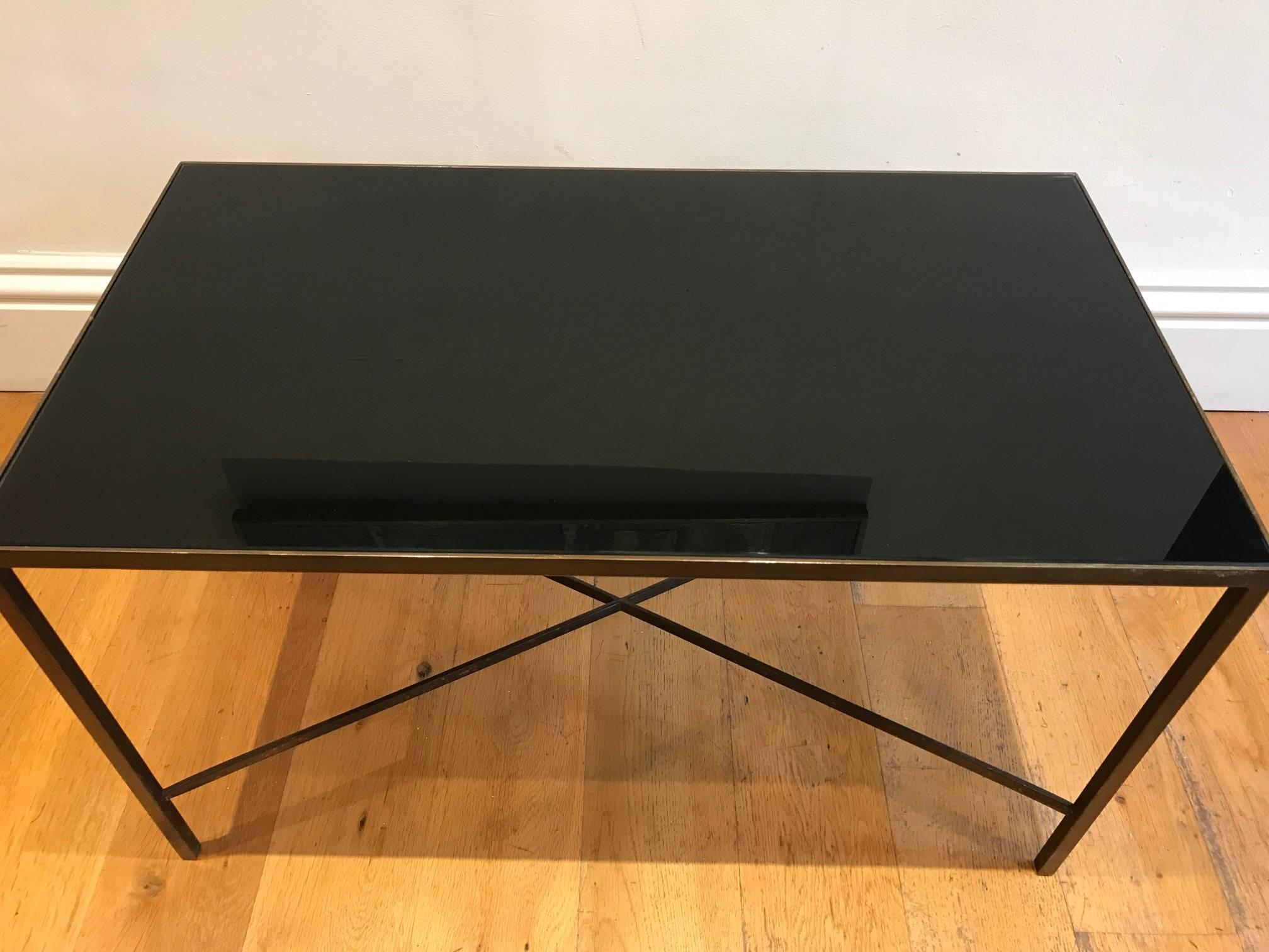 French Bronze Metal and Black Glass Coffee Table, circa 1960s In Good Condition In London, GB