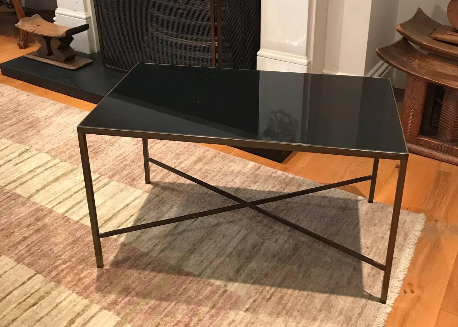 French Bronze Metal and Black Glass Coffee Table, circa 1960s 2