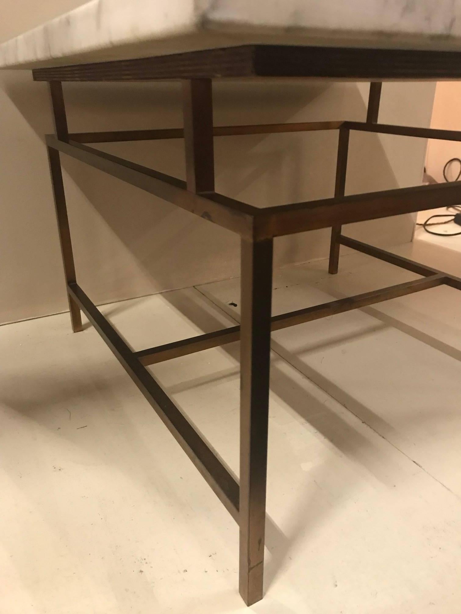 Mid-Century Modern 1960's French Bronze and  Marble Coffee Side Table 