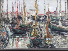 Yves de Saint Front 20th Century Oil on Canvas Port of Marseille