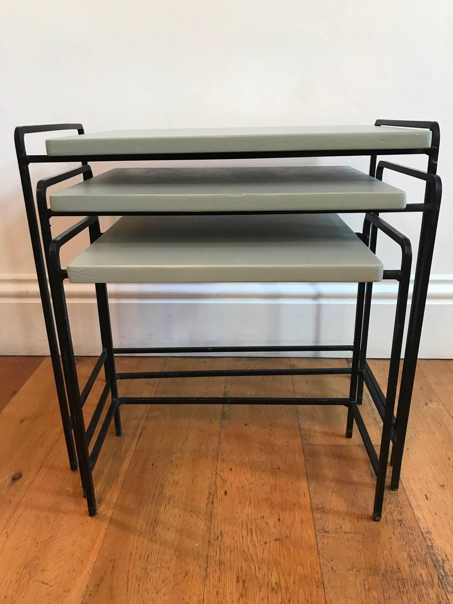 Mid-Century Modern French 1950s Nest of Three Small Side Tables