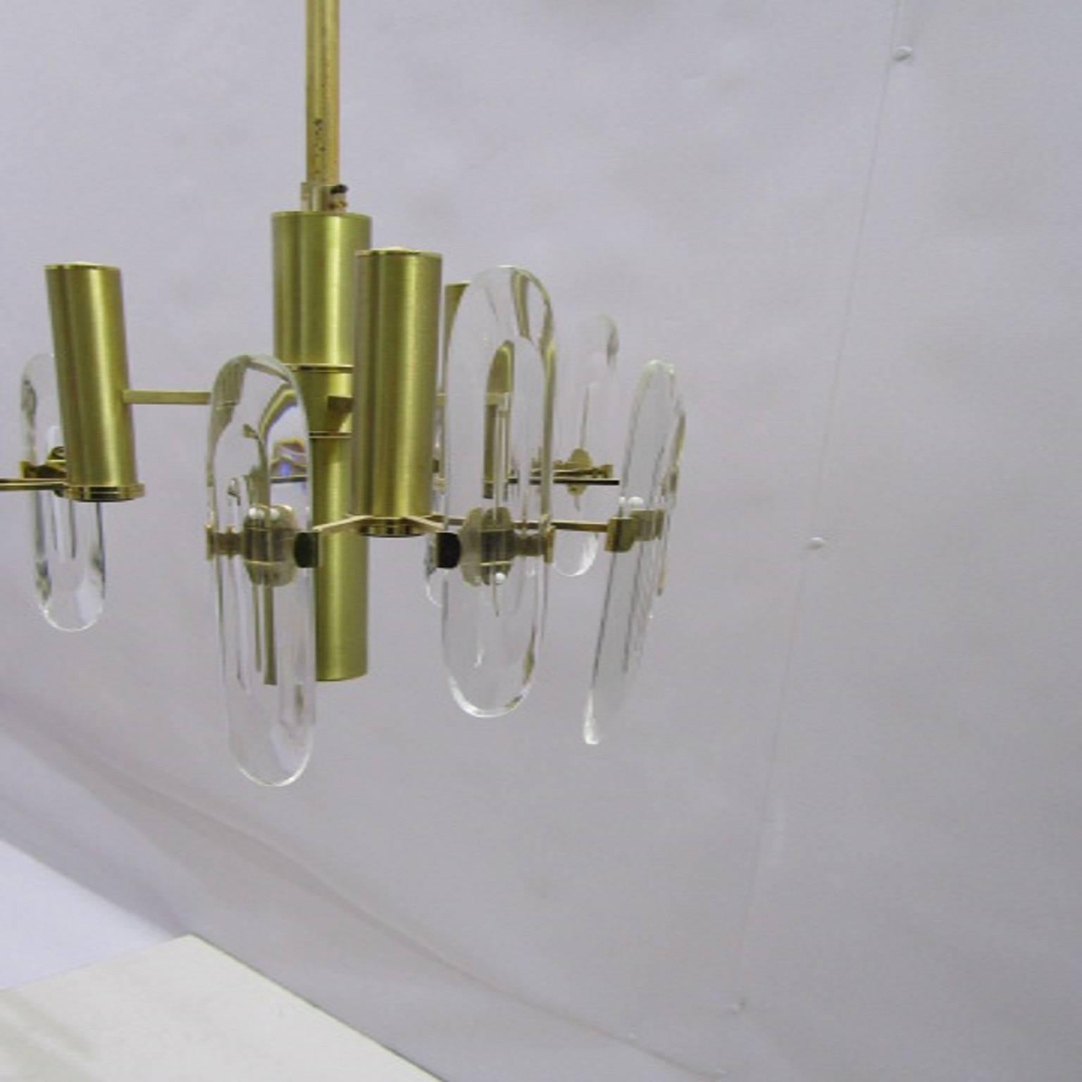 
Gaetano Sciolari gold-plated three-light chandelier.