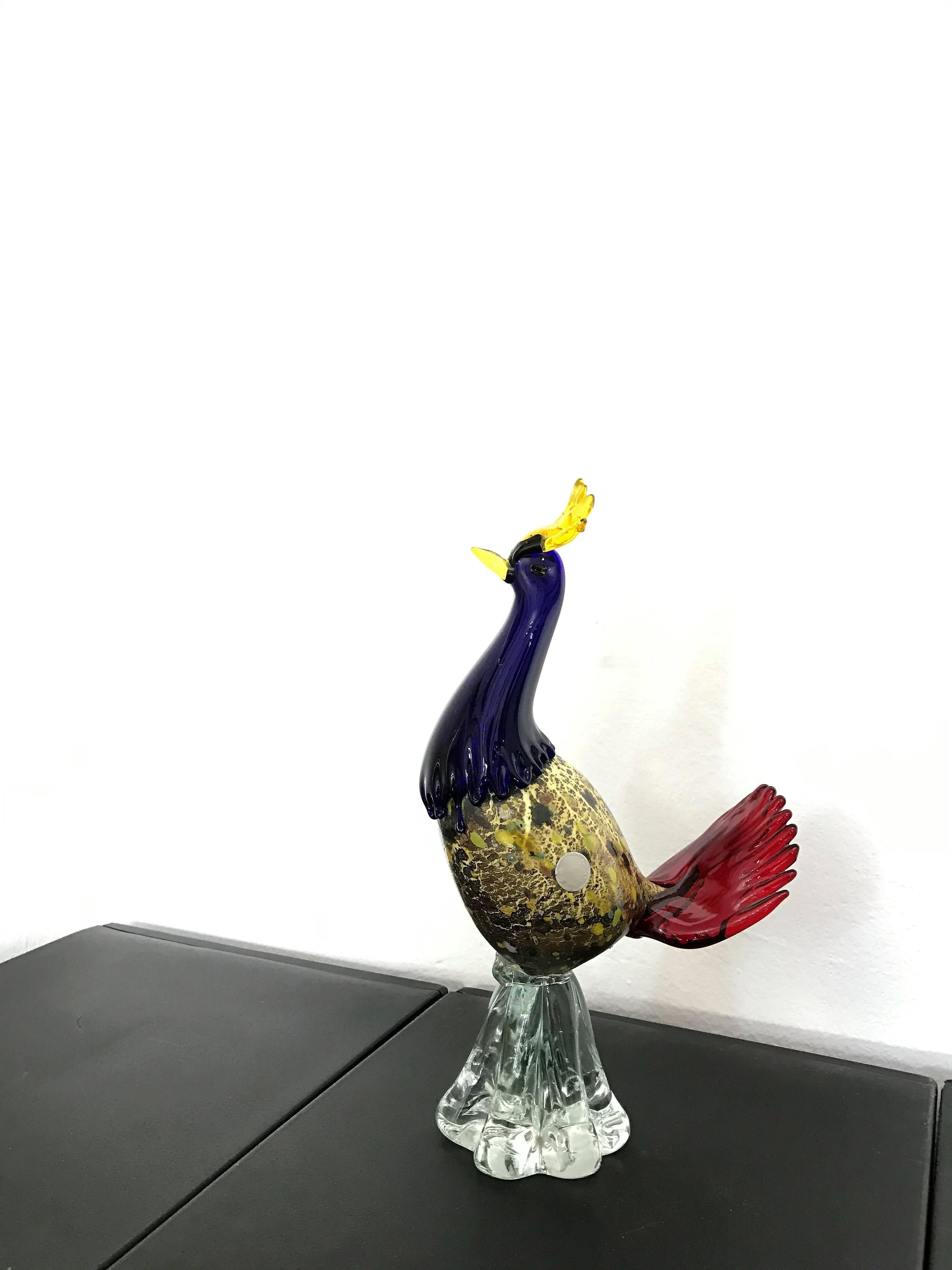 Beautiful blown glass sculpture Murano, Italy depicting rooster from the particular color.