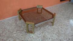 Square Cocktail Table with Brass Base and Smoked Glass Top, Romeo Rega, 1970