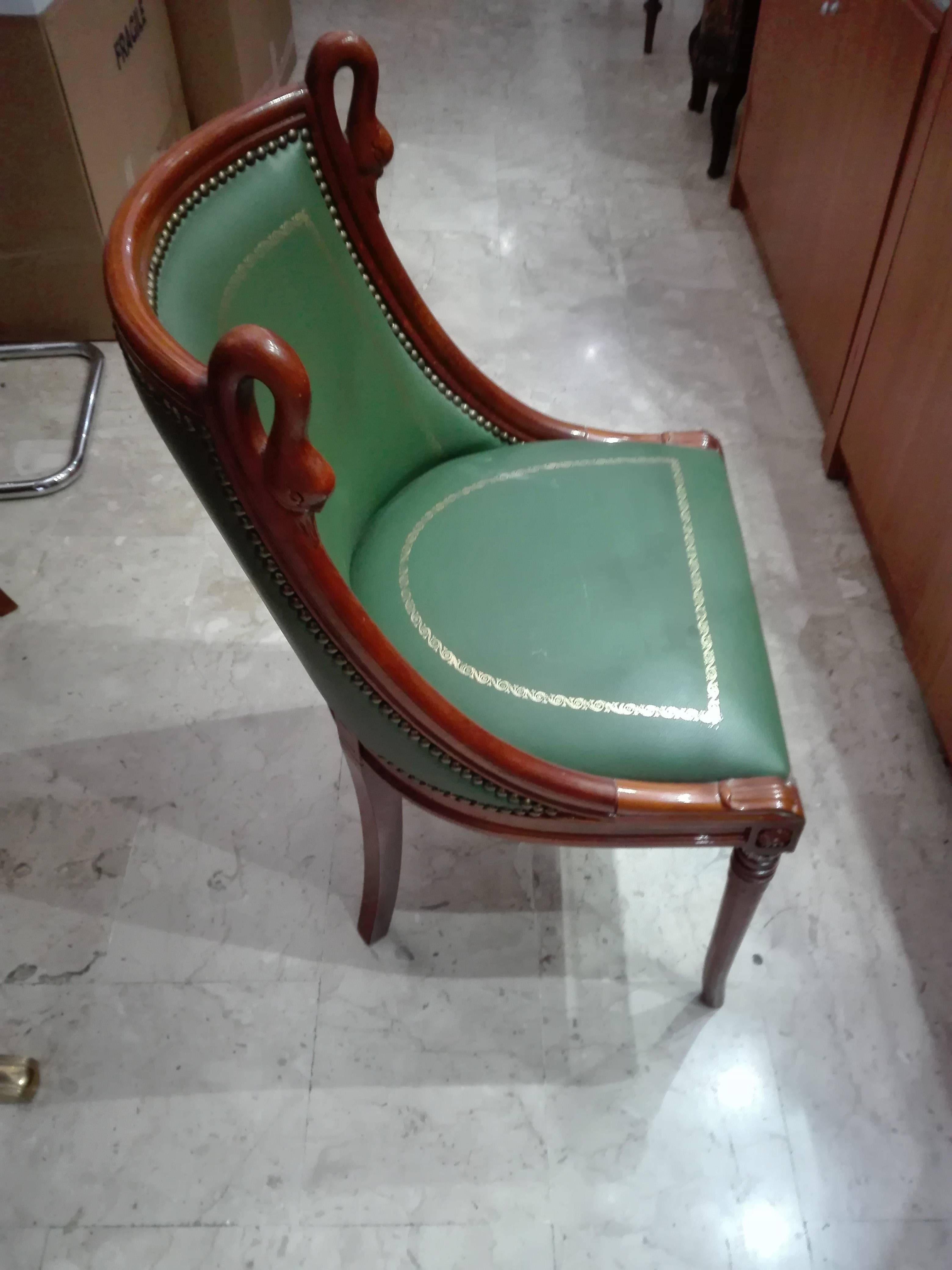 Style Table Game Empire Walnut with Four Leather Chairs In Good Condition In Palermo, Italia